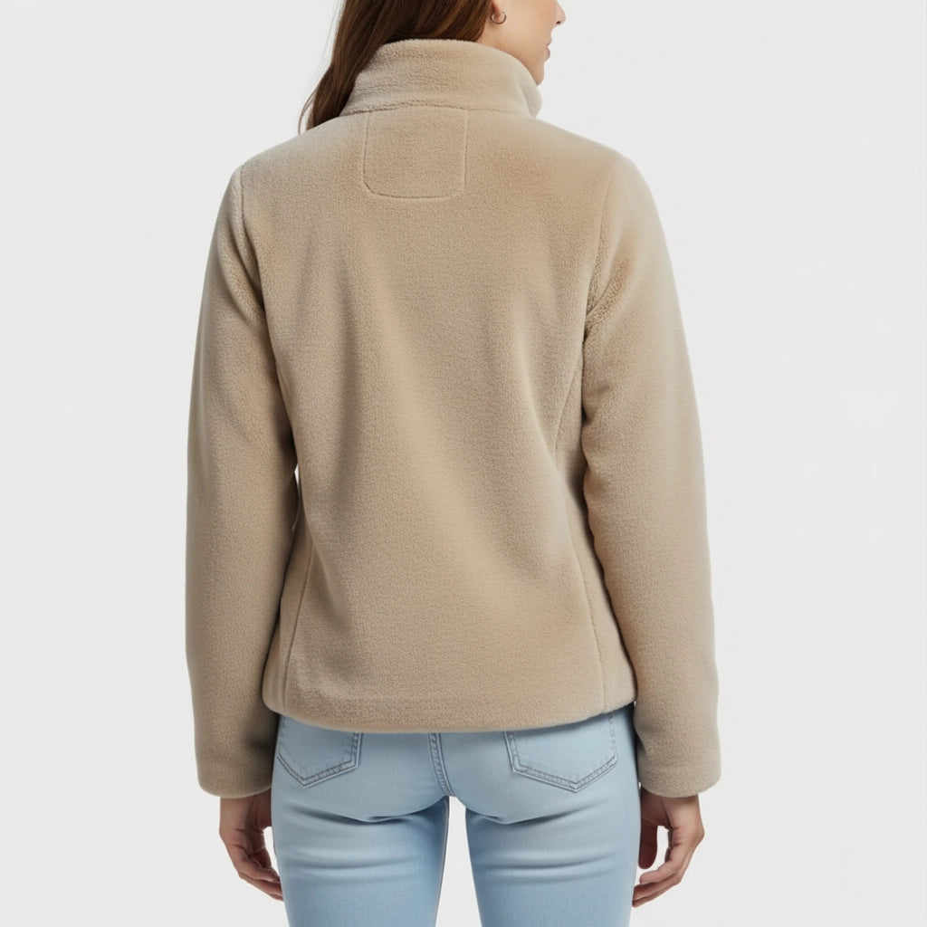 Cream Flow – Beige Fleece Jacket with High Neck and Clean Lines