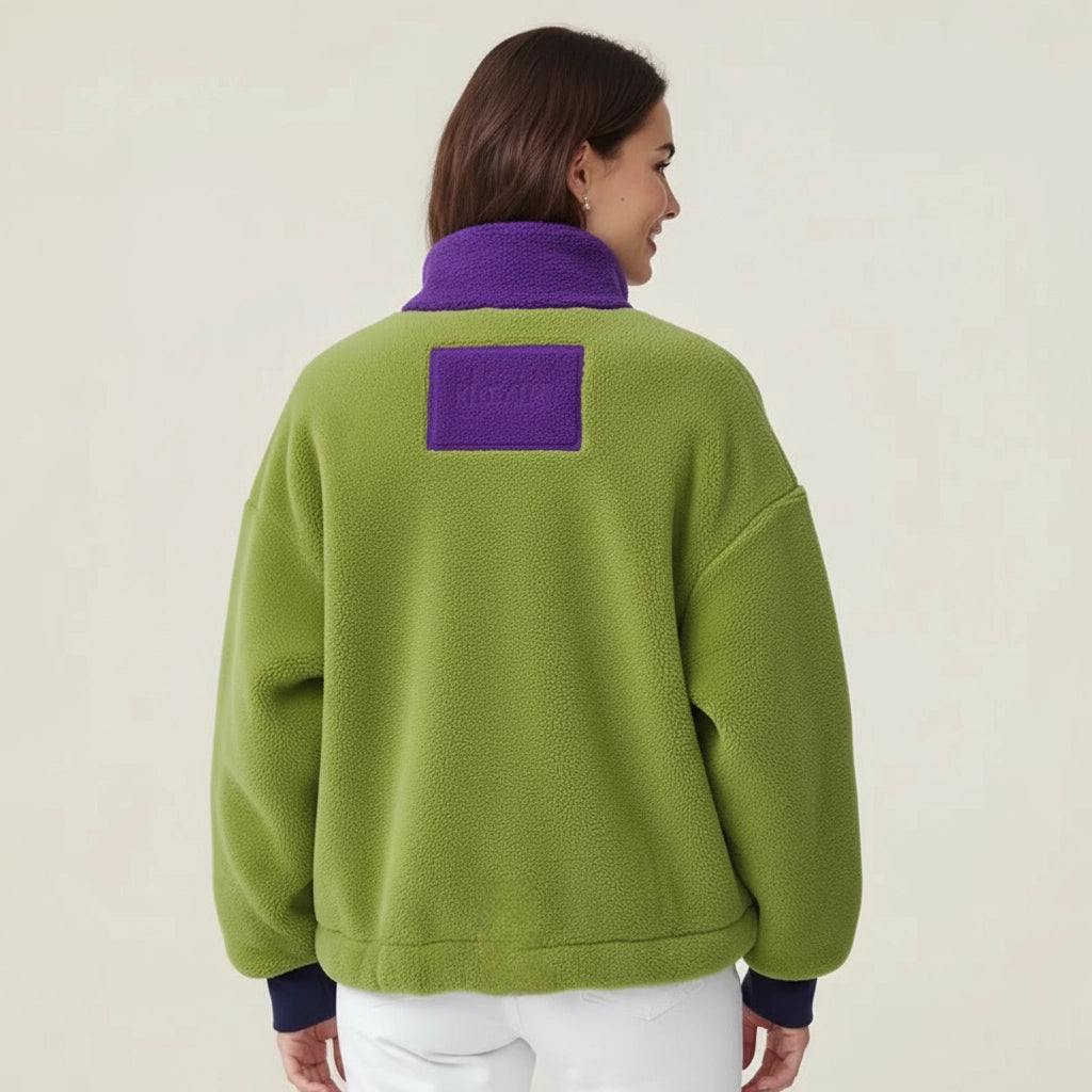 Sage Green and Purple Oversized Fleece Jacket