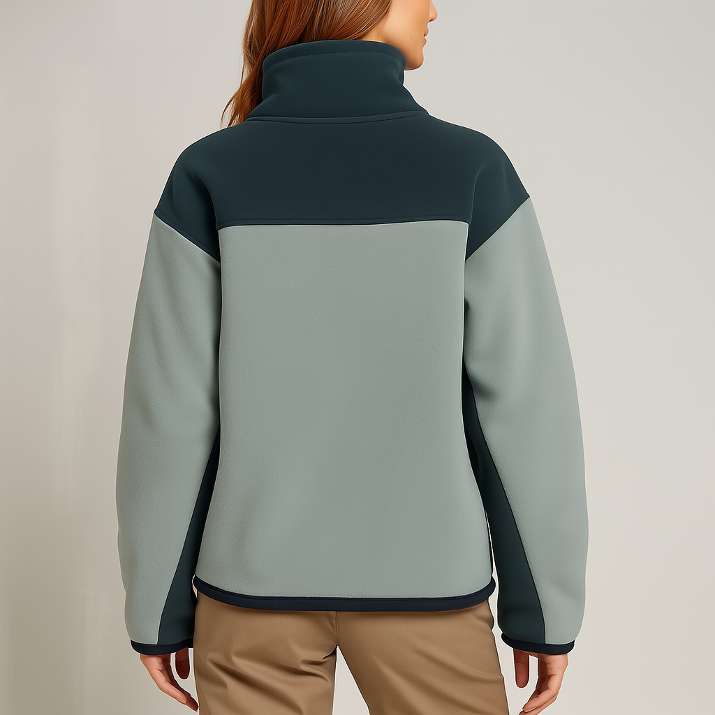Dual Axis Fleece – Two-Tone Green and Grey Technical Jacket with Asymmetric Pockets and Front Zip