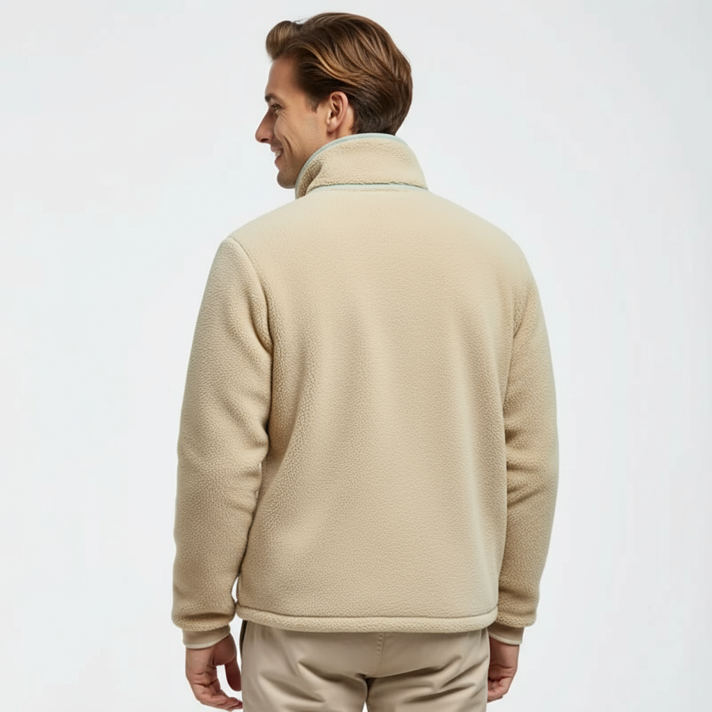 Miami Core – Beige Teddy Jacket with Light Blue Zip and Embroidered Patch