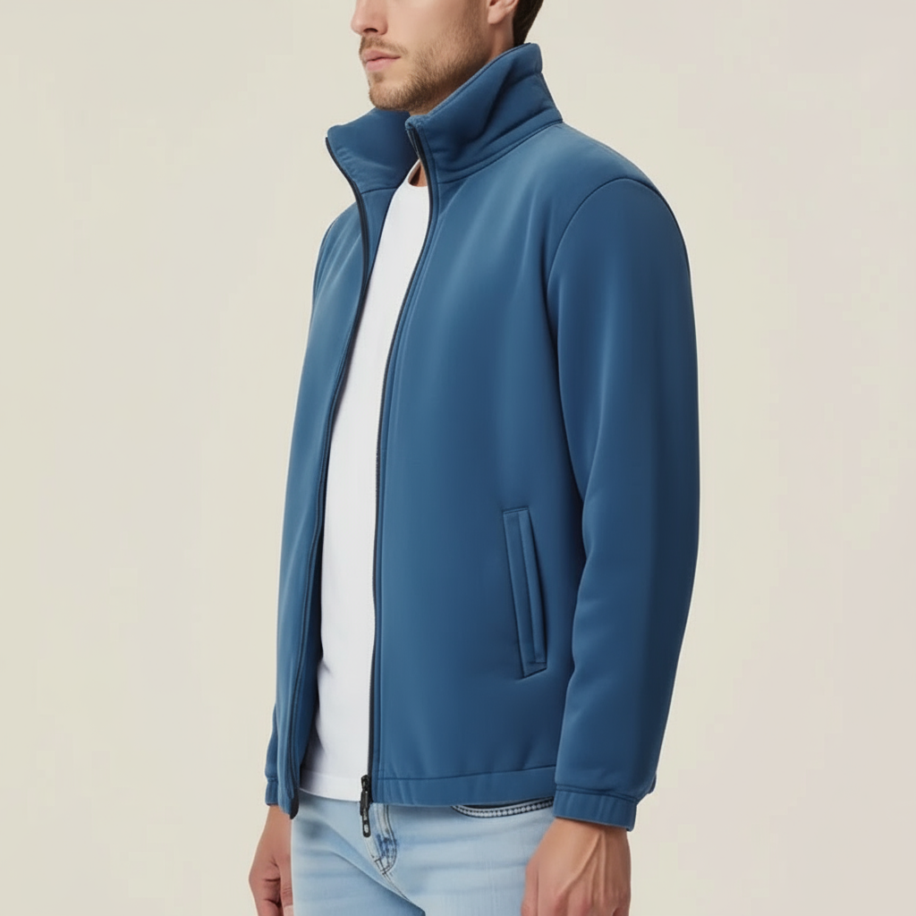 Blue Summit – Blue Zip-Up Jacket with High Neck and Side Pocket