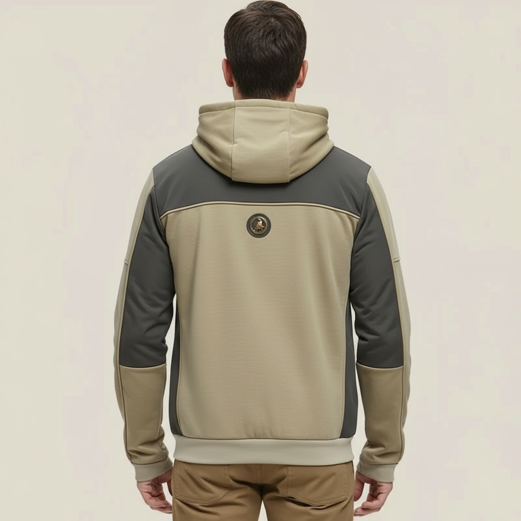 Split Terrain – Felpa con Cappuccio Bicolor Beige e Nera con Patch Grafico