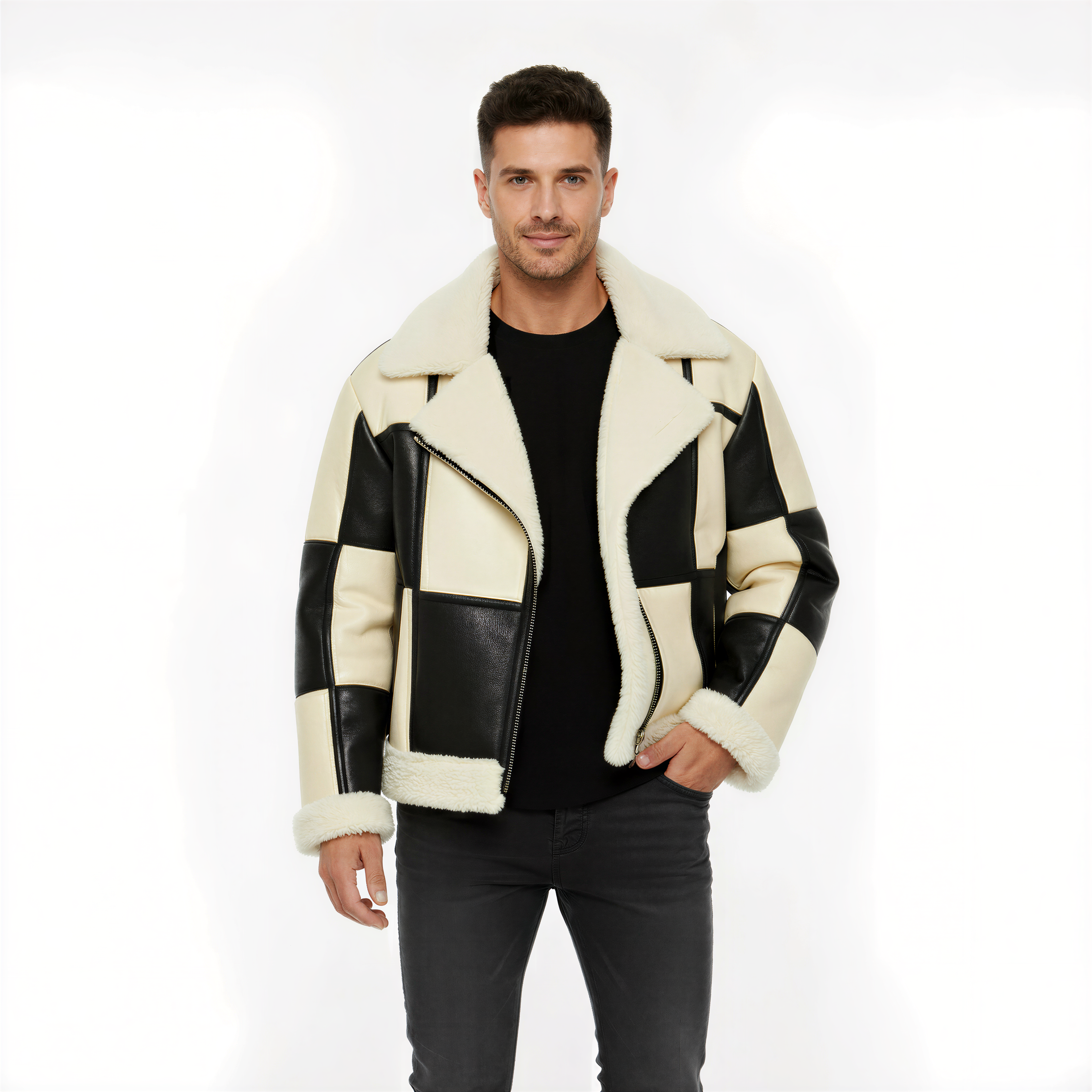"Checkmate Shearling" – Warm geometry, dominant style