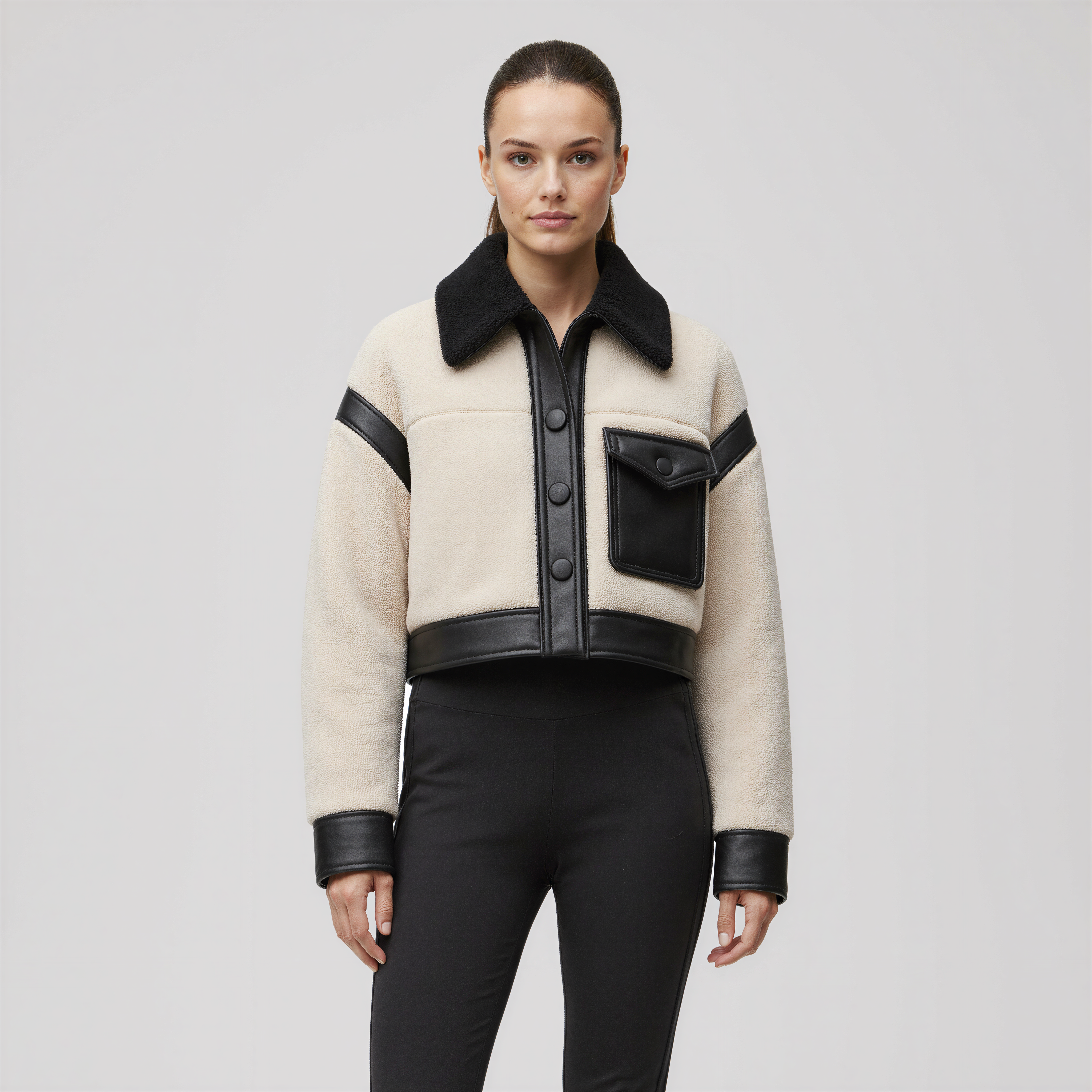 Urban Frame – Giacca cropped in pelle e pile