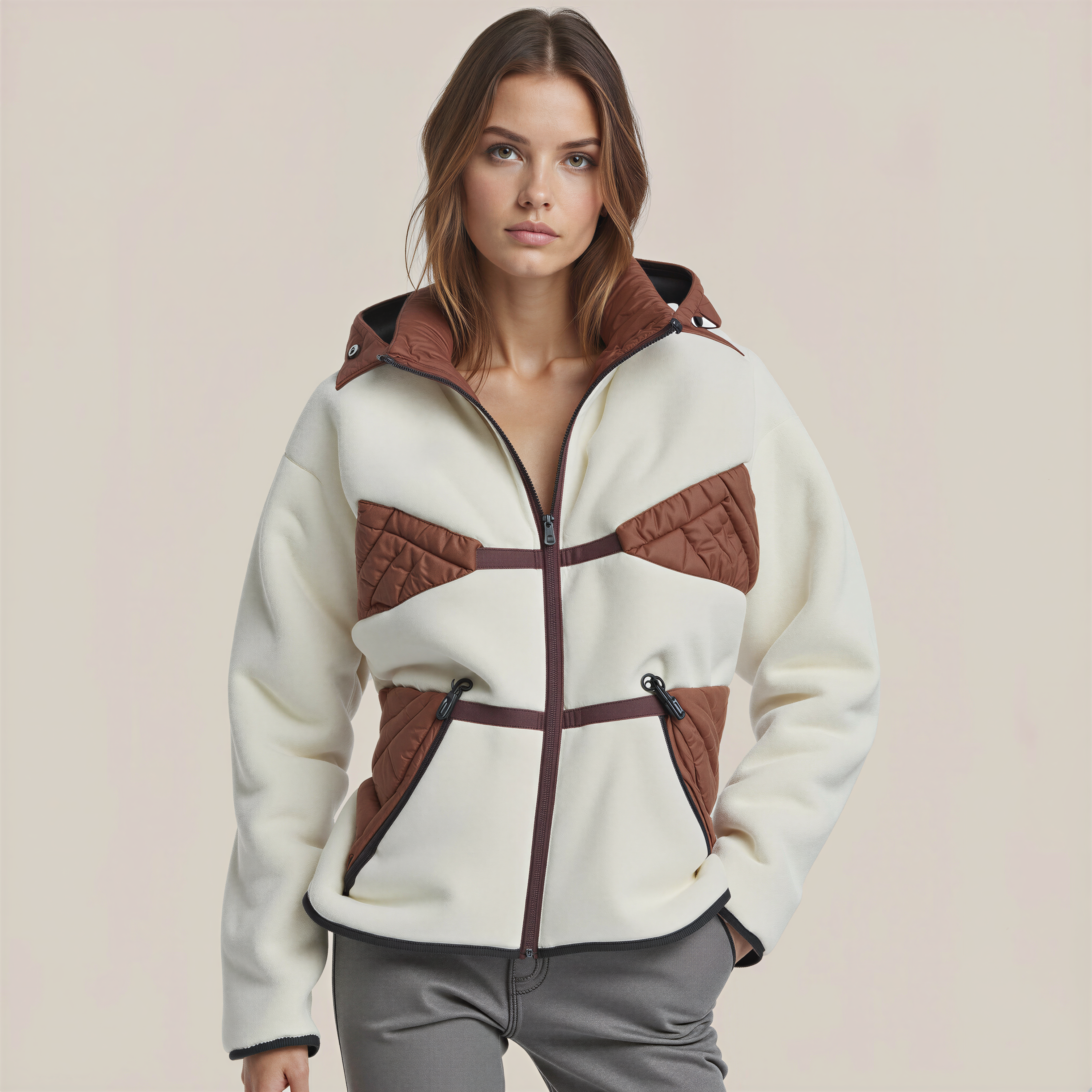 Glacier Patch – Cream White Jacket with Quilted Inserts and Technical Hood