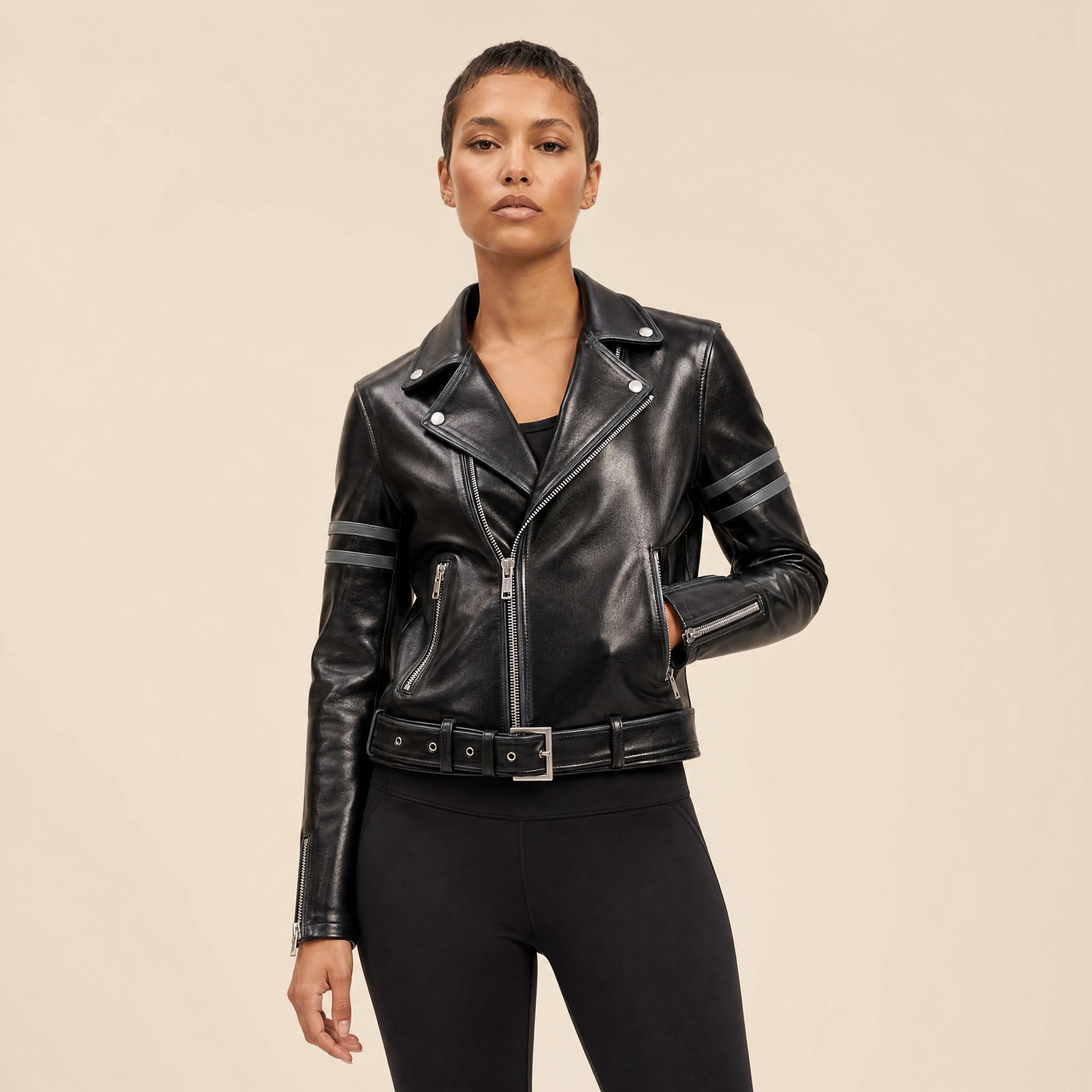 “Rebel Checkpoint” – Varsity leather with checker print and sporty construction