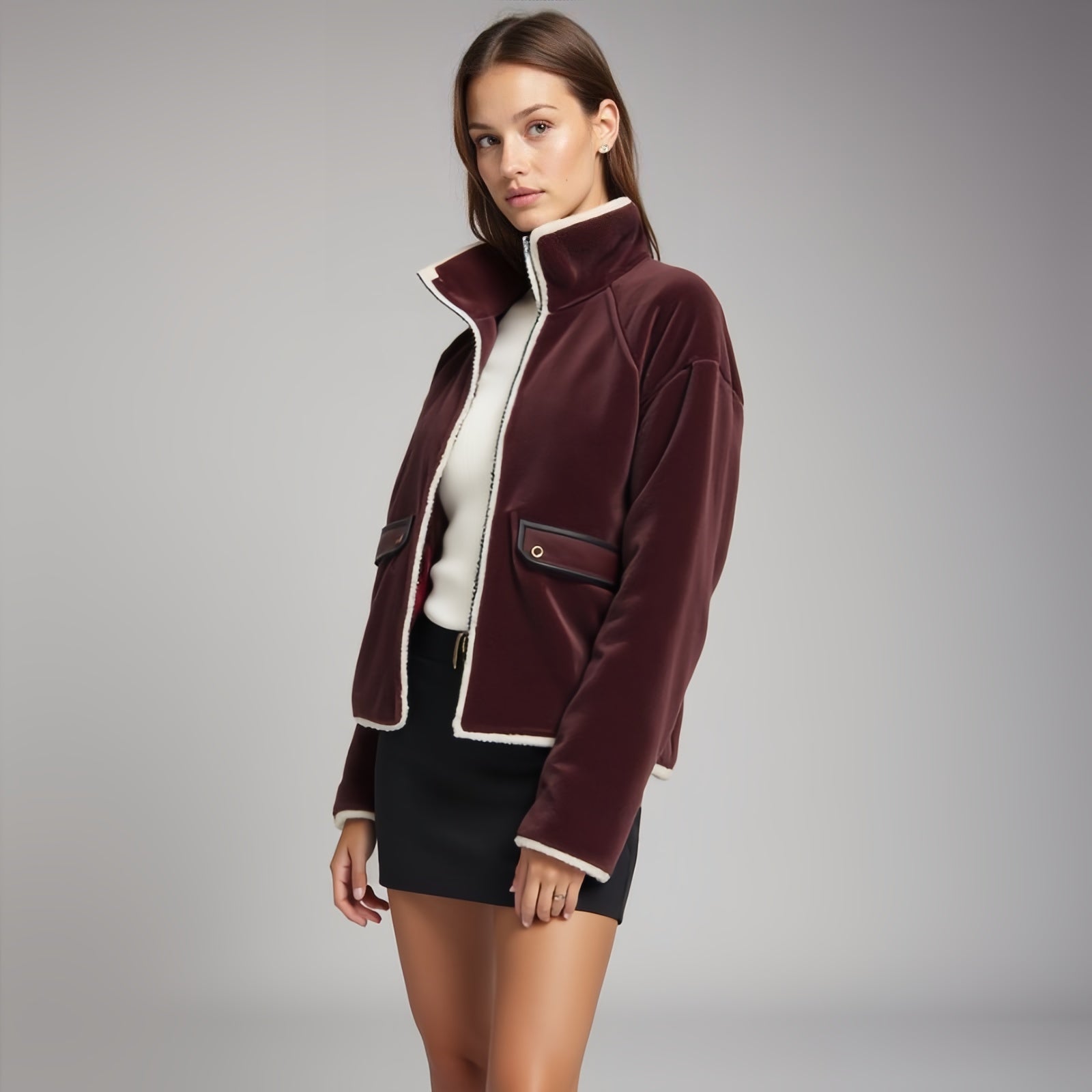 Winter Elegance: Bordeaux Fleece Jacket