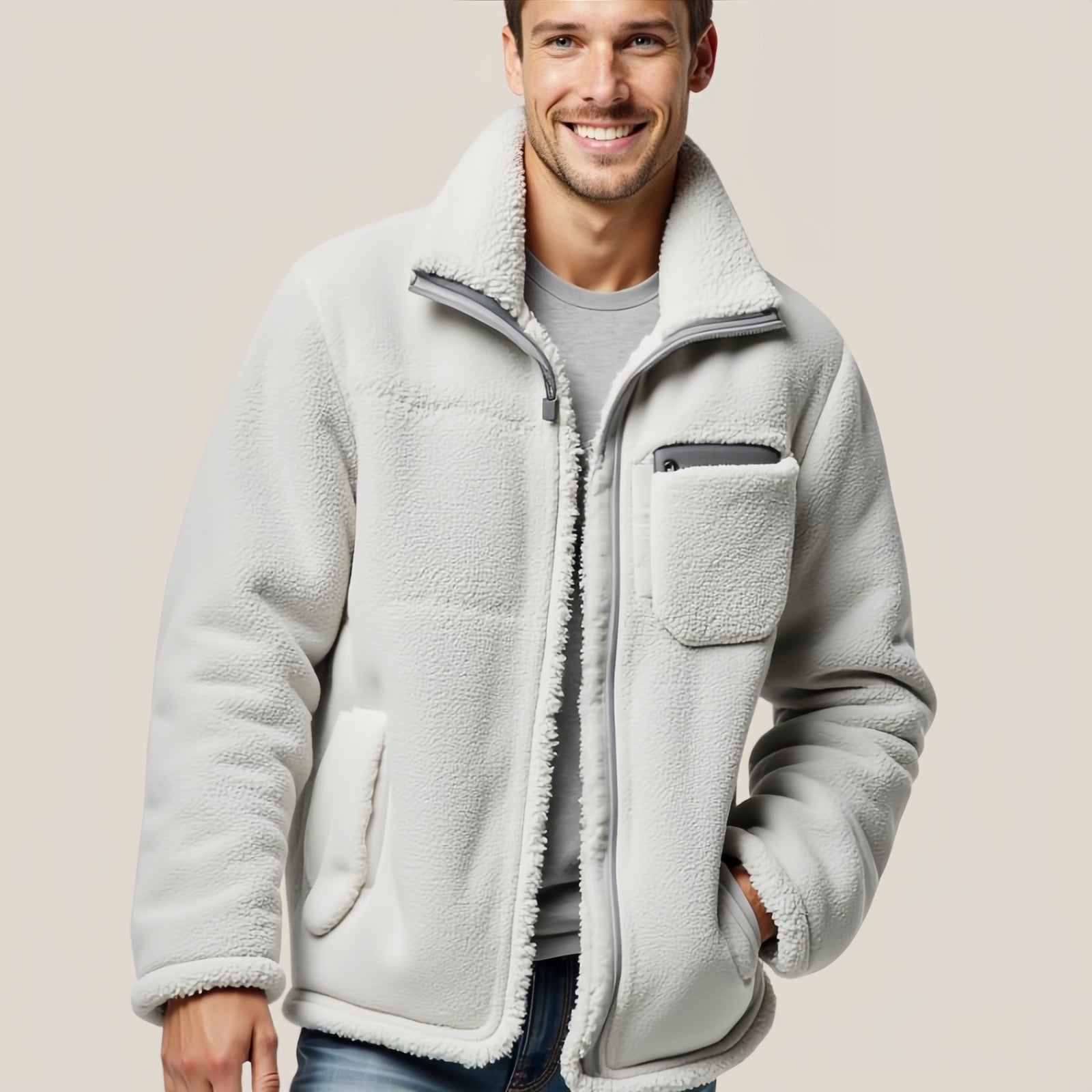 Wrap yourself in comfort with the "Cloud Gray" Fleece Jacket
