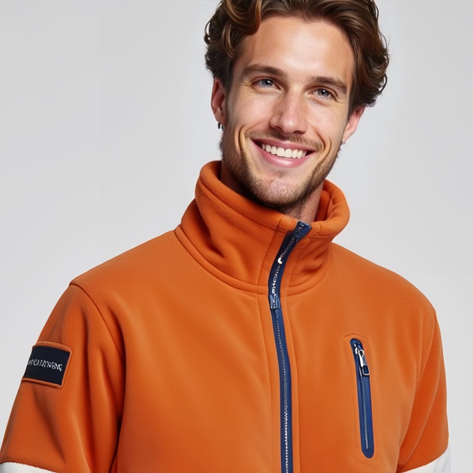 Burnt Orange and Navy Fleece Jacket - Rugged Style and Distinctive Warmth