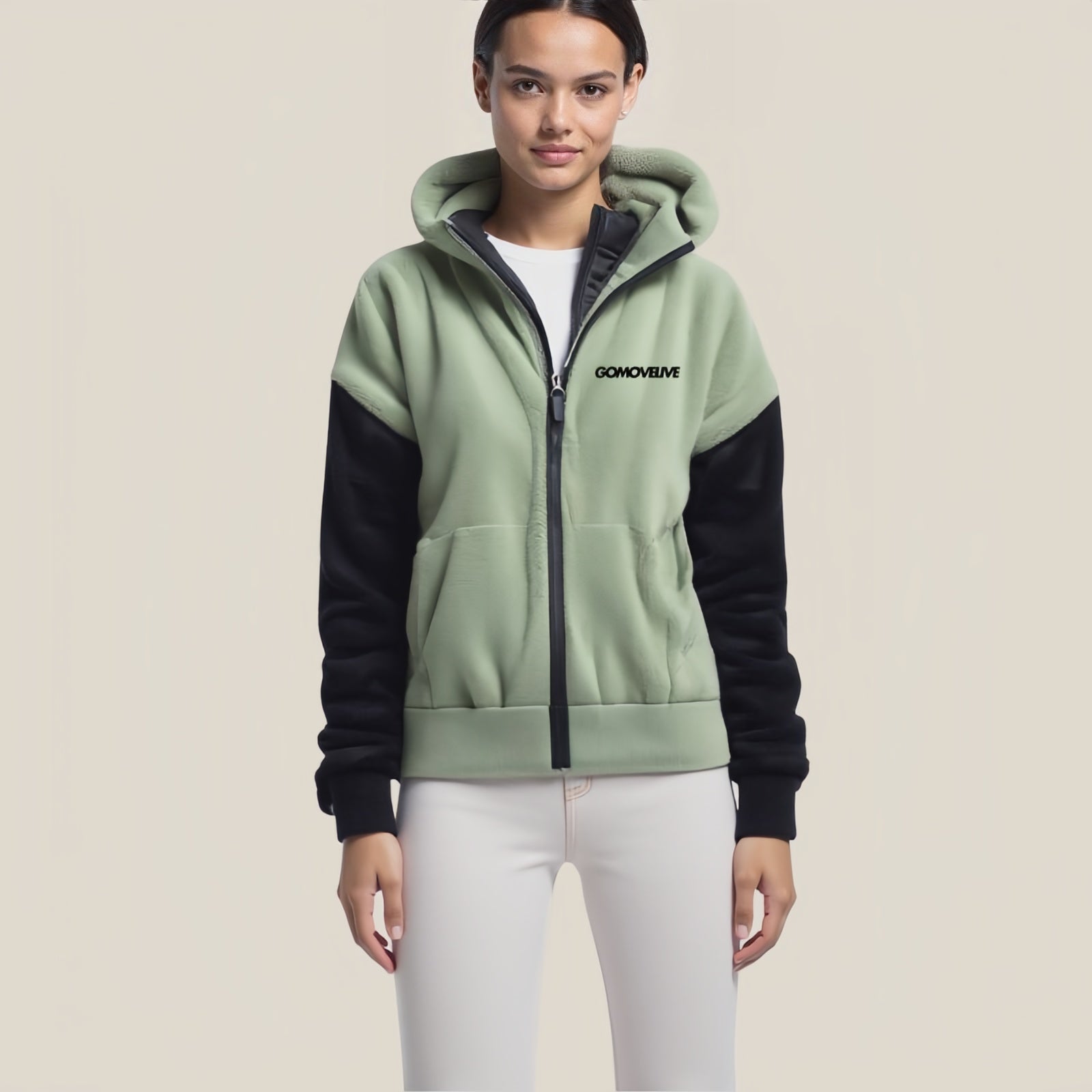 Lime Green and Black Fleece Hooded Jacket