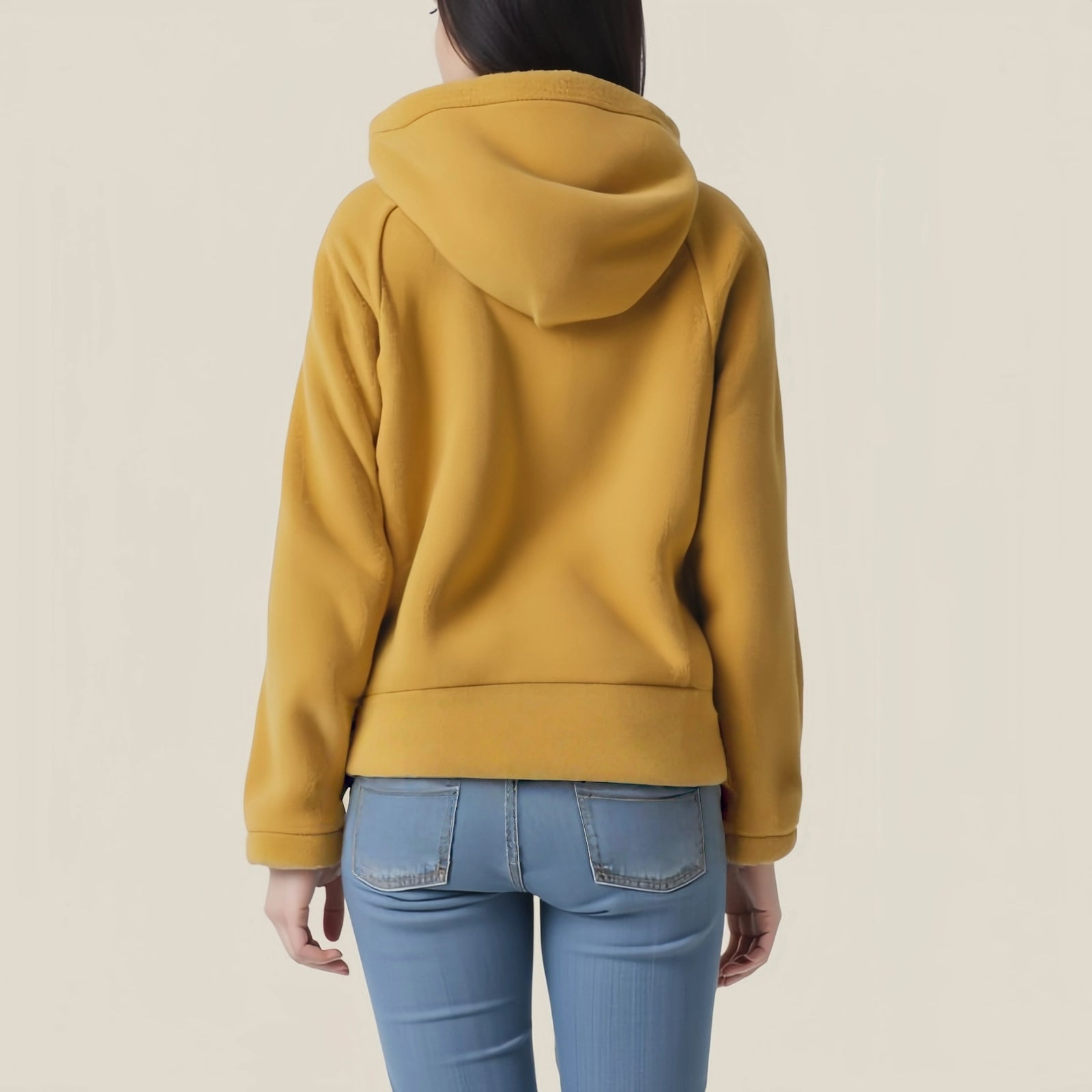 Mustard Fleece Jacket with Hood and Contrasting Details - Warmth and Modern Style