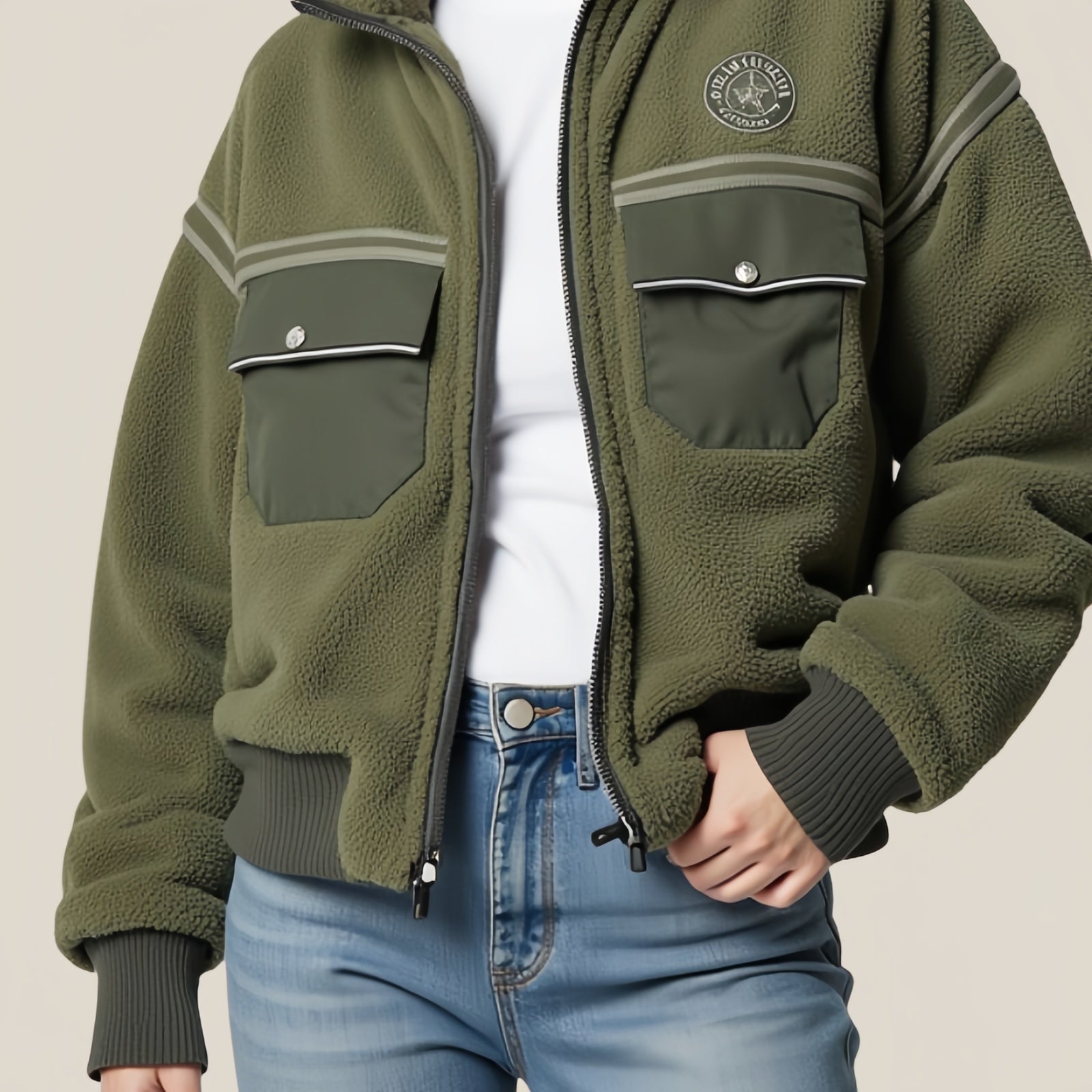 Evergreen Utility – Green Fleece Jacket with Cargo Details and Functional Style