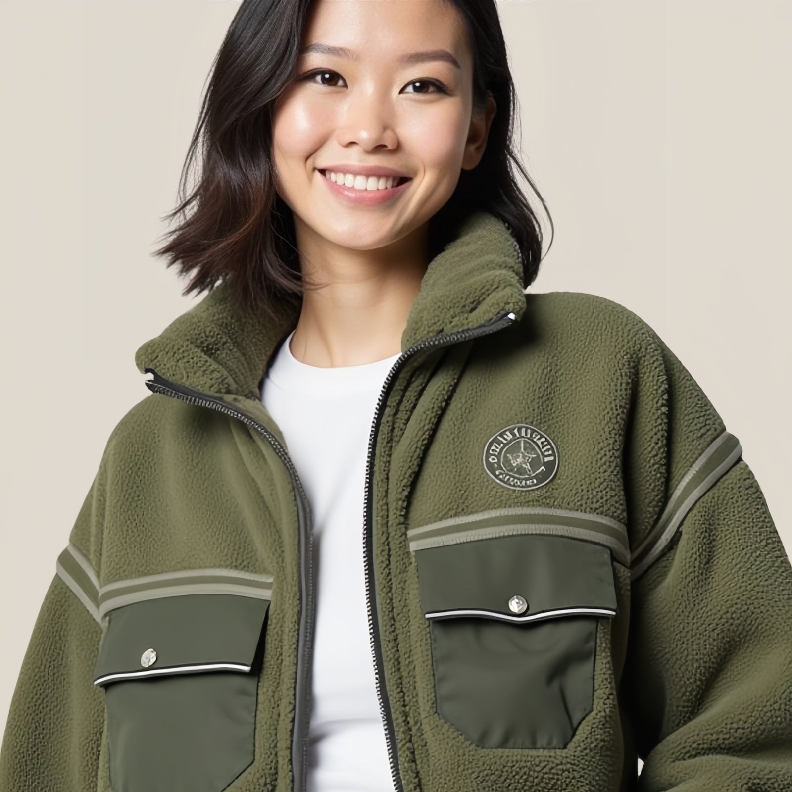 Evergreen Utility – Green Fleece Jacket with Cargo Details and Functional Style