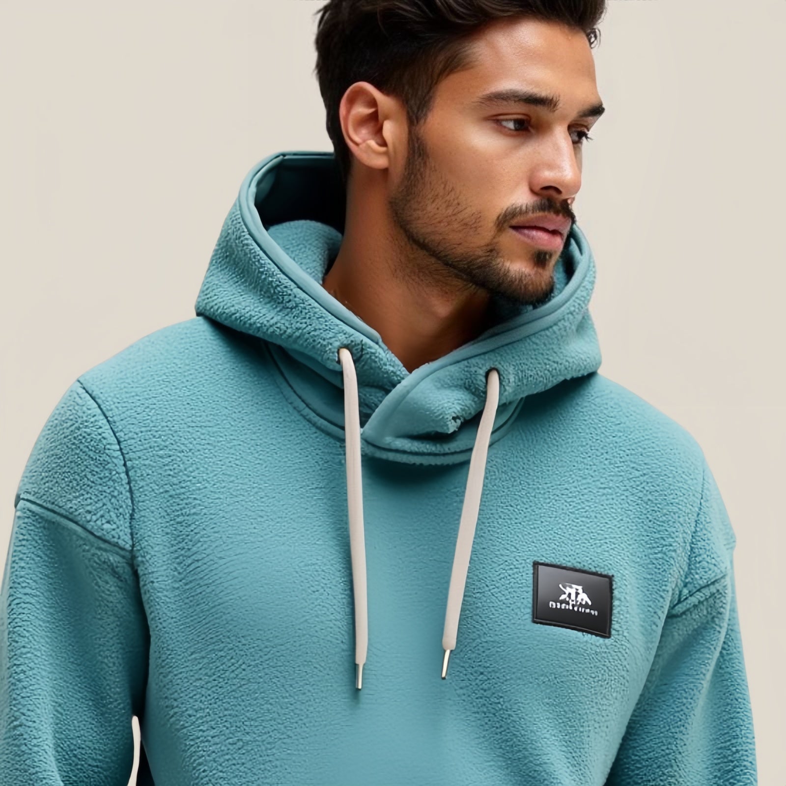 Teal Badge – Felpa con Cappuccio in Pile Tecnico con Patch Ricamato