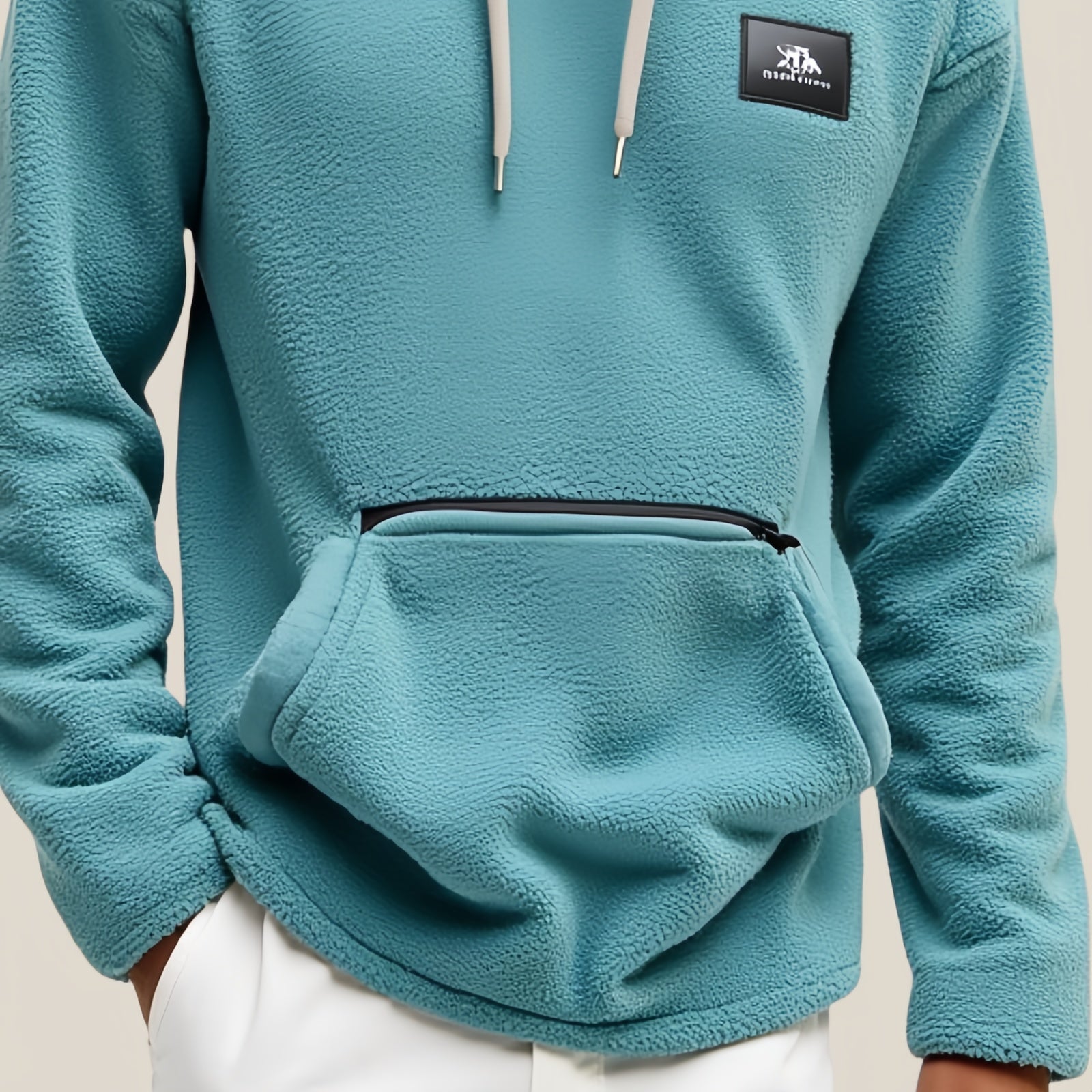 Teal Badge – Felpa con Cappuccio in Pile Tecnico con Patch Ricamato