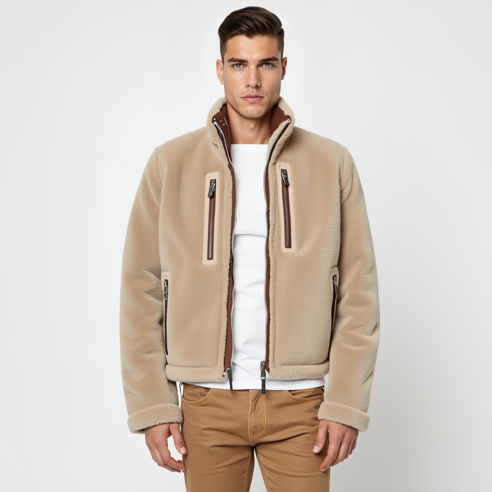 Field Tech – Beige Technical Jacket with Utility Details and Functional Cut