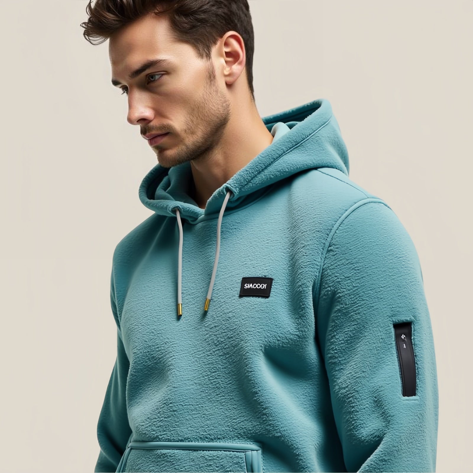 Teal Badge – Felpa con Cappuccio in Pile Tecnico con Patch Ricamato