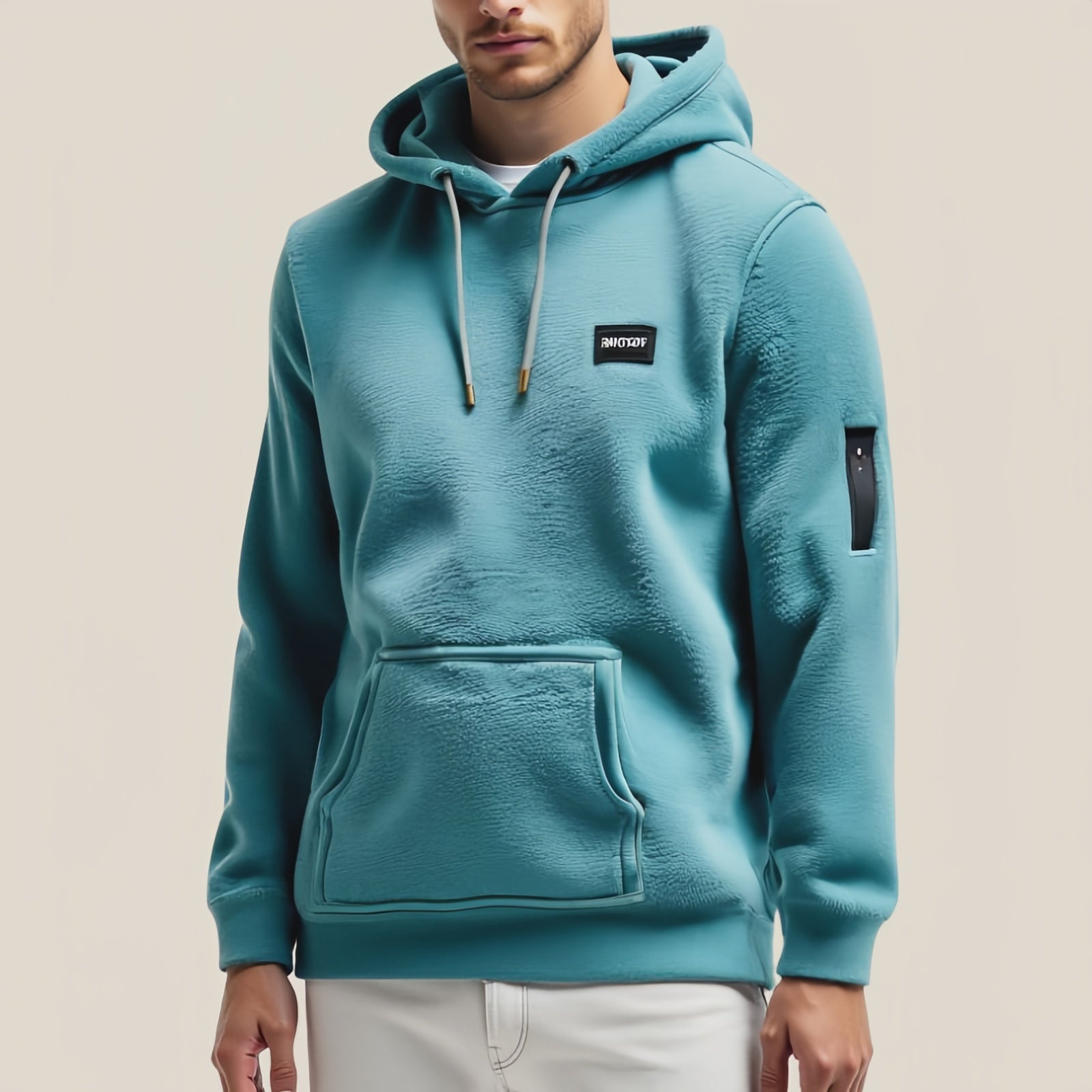 Teal Badge – Felpa con Cappuccio in Pile Tecnico con Patch Ricamato