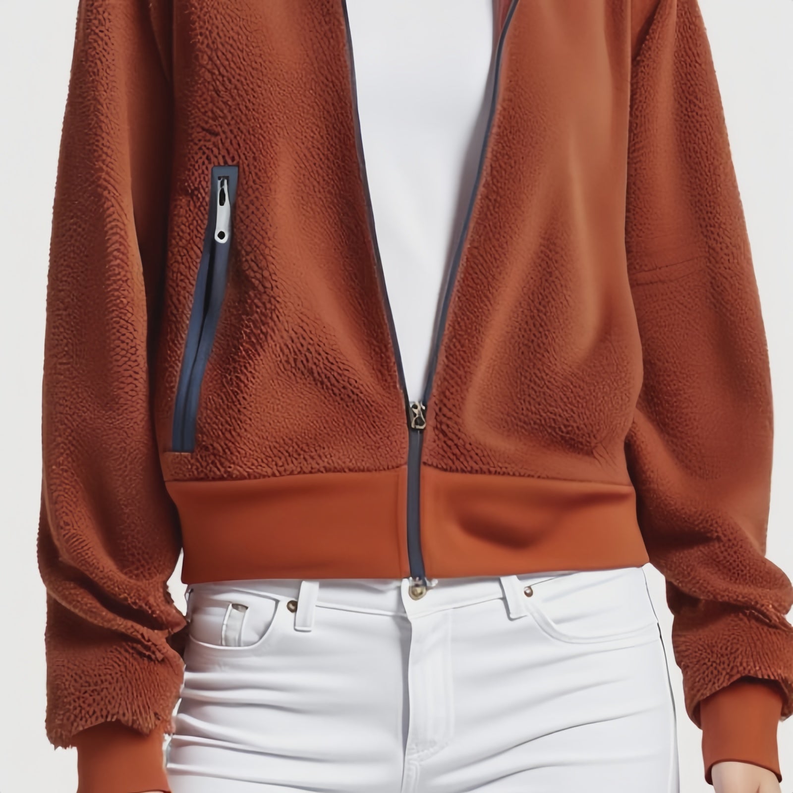 Amber Ridge – Rust Full-Zip Fleece Jacket with Minimalist Turtleneck