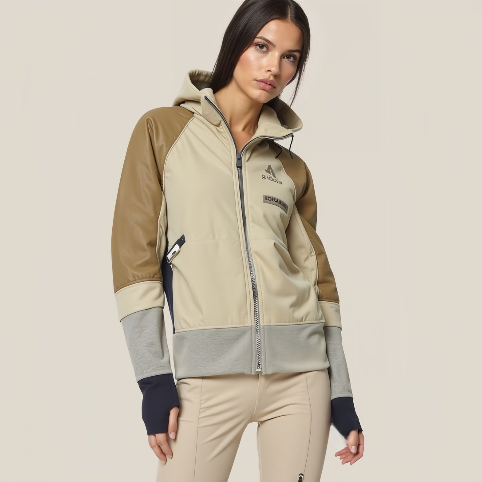 Canyon Dual – Beige Jacket with Brown Panel and “8 Days for Audien” Logo
