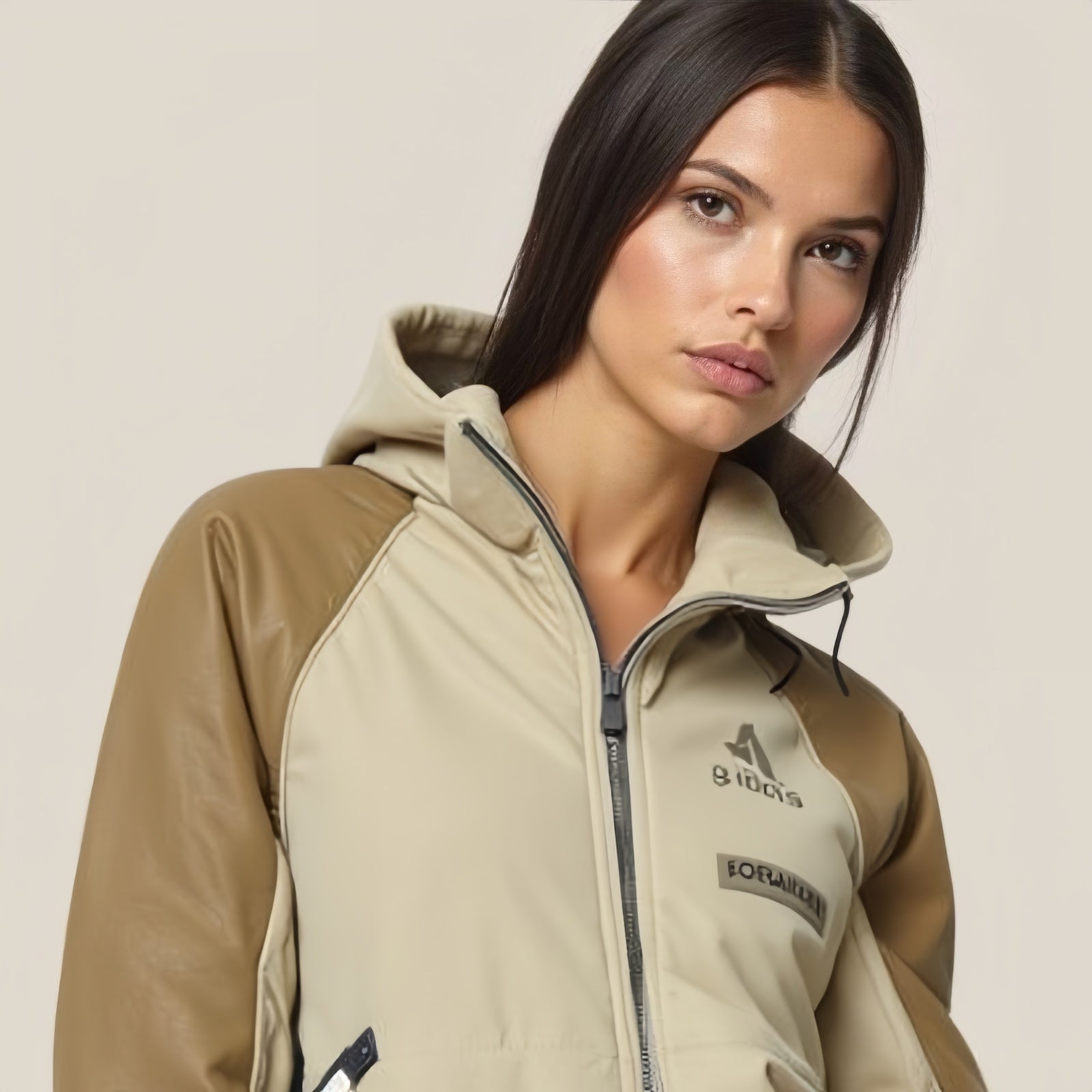 Canyon Dual – Beige Jacket with Brown Panel and “8 Days for Audien” Logo