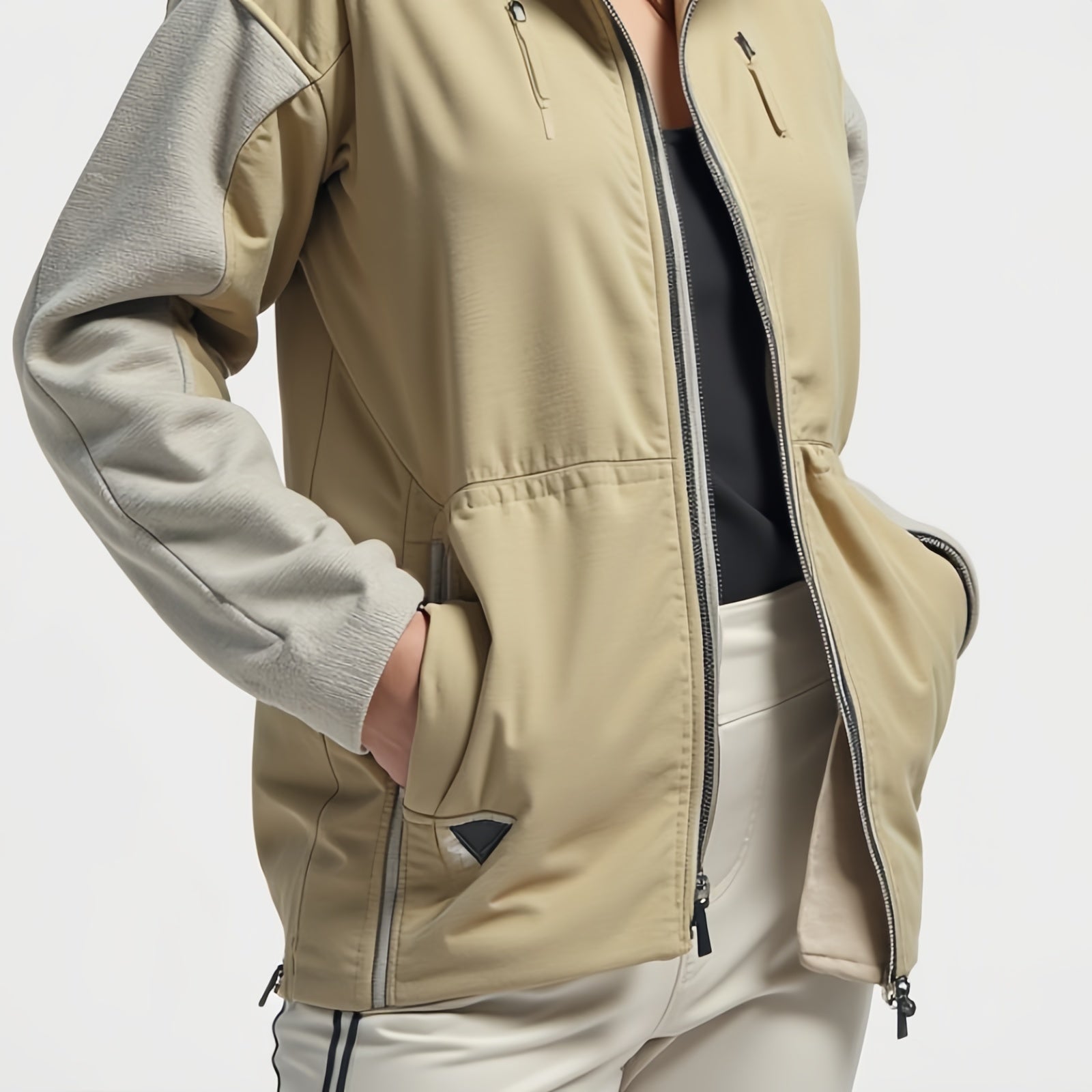 Glacier Duo – Giacca Bicolor Beige e Grigio con Cappuccio e Tasche Zip