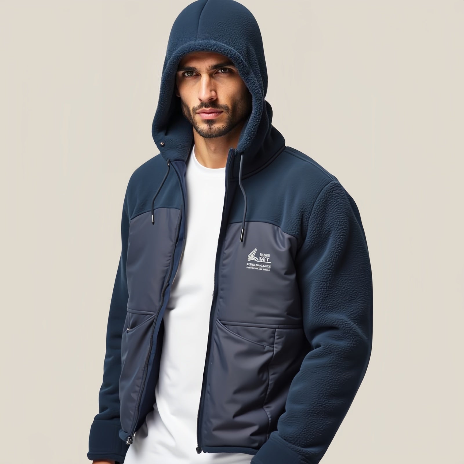 Camp Navy – Blue Hooded Jacket with “Pioneer Camp” Patch and Fleece Blend