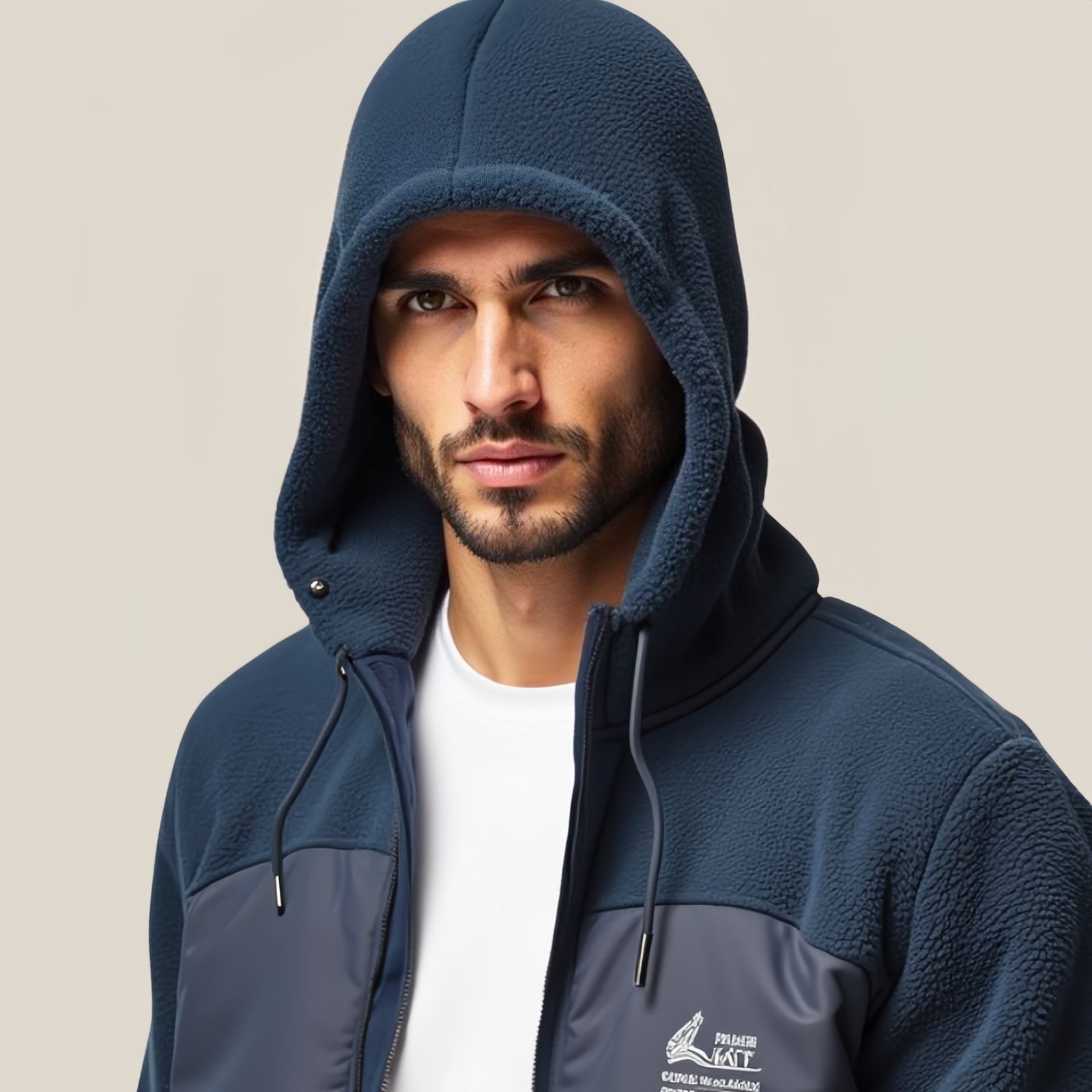 Camp Navy – Blue Hooded Jacket with “Pioneer Camp” Patch and Fleece Blend