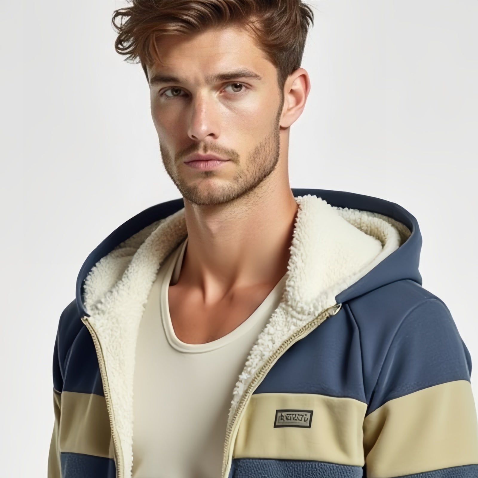 Panel Sherpa – Hoodie Zip-Up Bicolor con Interno in Pile e Branding “KLAN”