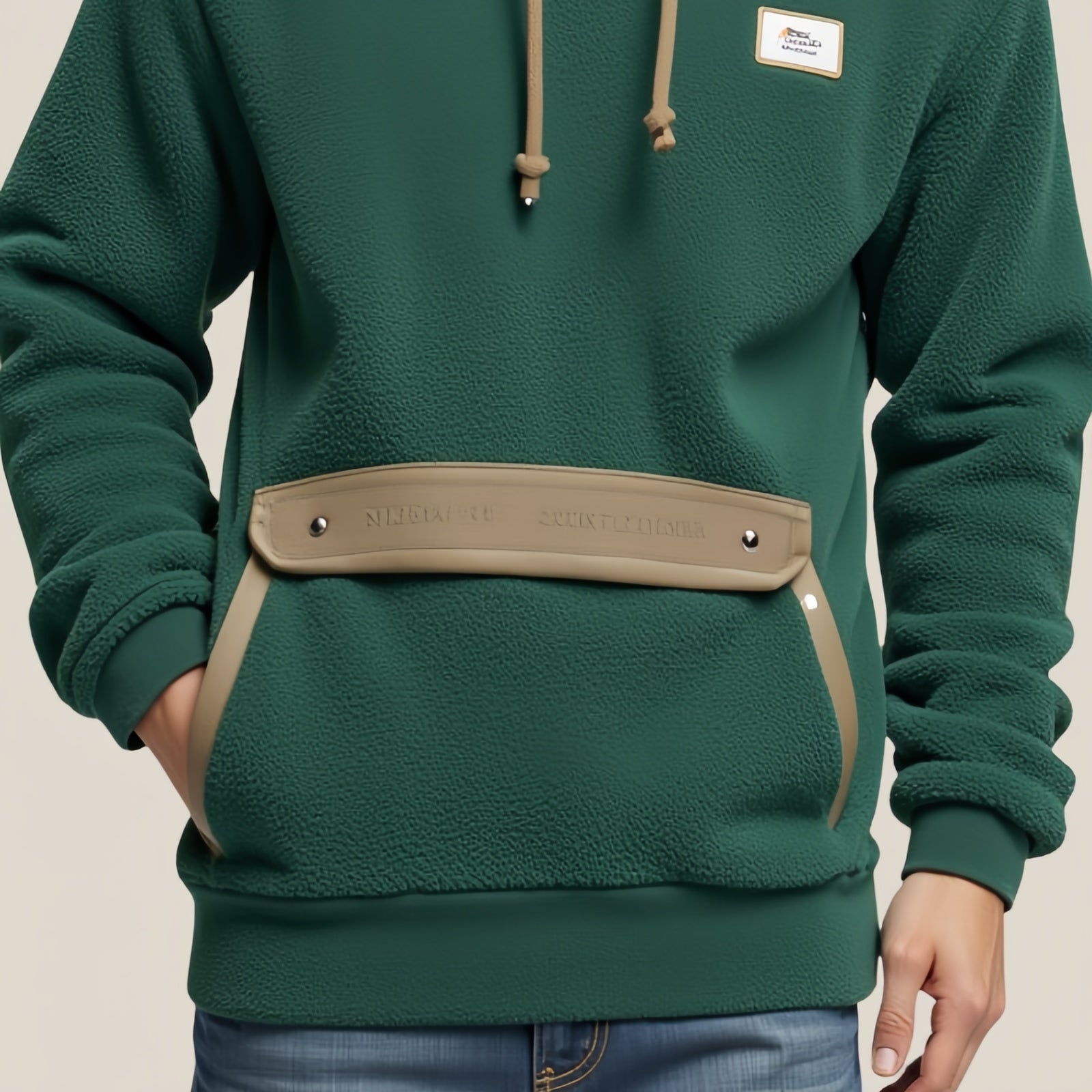 Evergreen Loop – Green Hoodie with Embroidered Patch and Front Strap