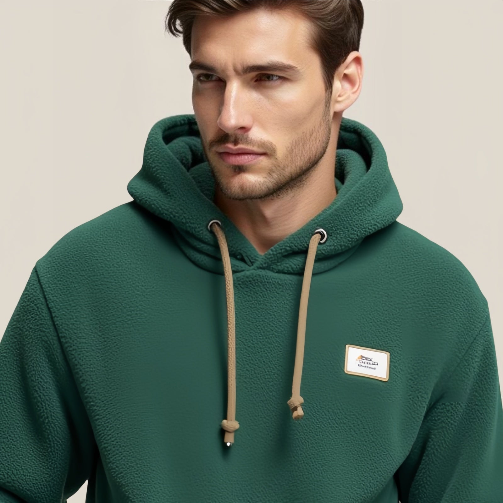 Evergreen Loop – Green Hoodie with Embroidered Patch and Front Strap