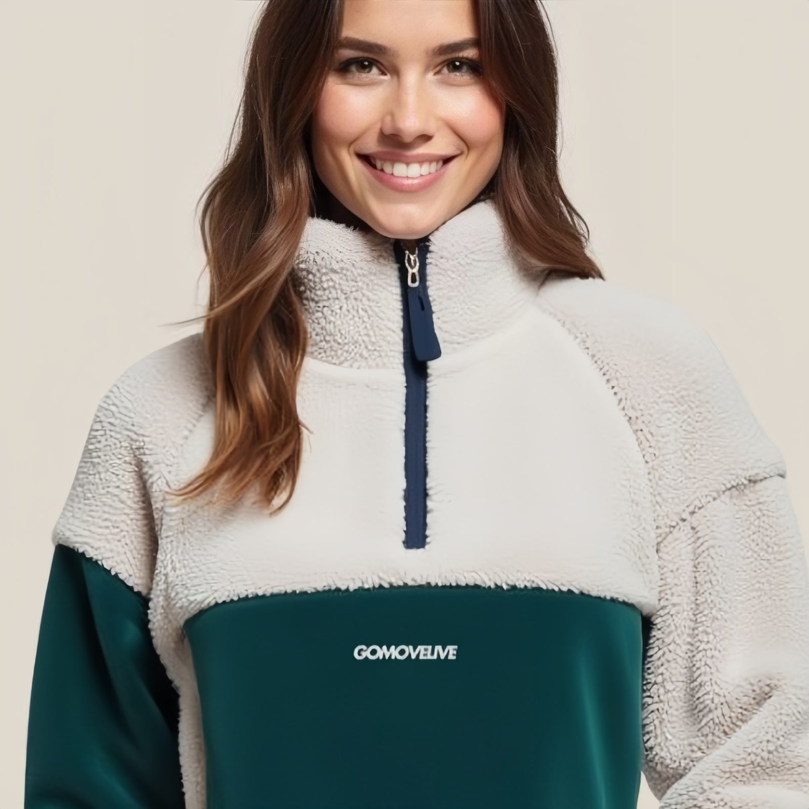 Alpine Crest – Two-Tone Sherpa Half-Zip Pullover with Triangular Logo
