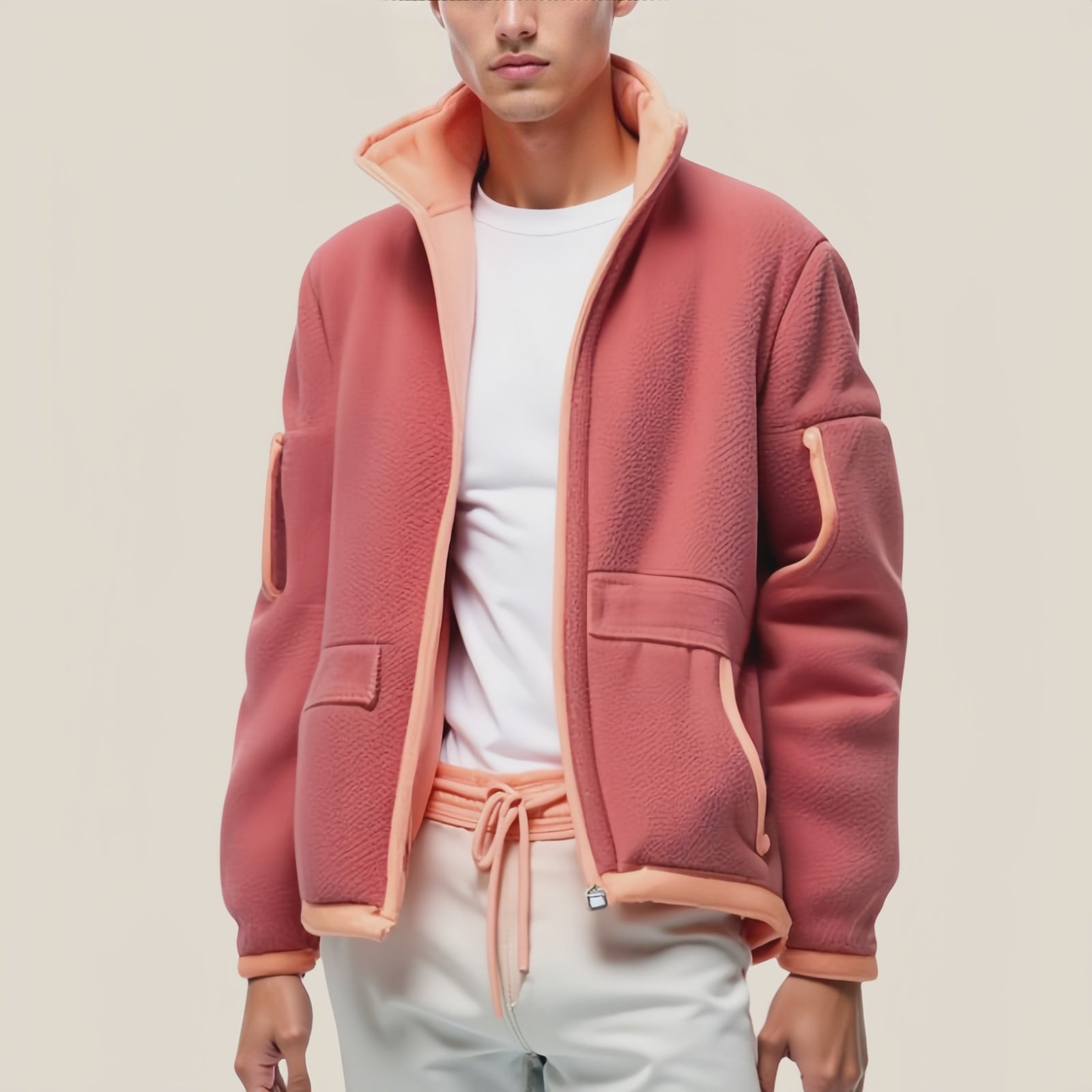 Rosefield Active – Pink Zip-Front Fleece Jacket with High Neck