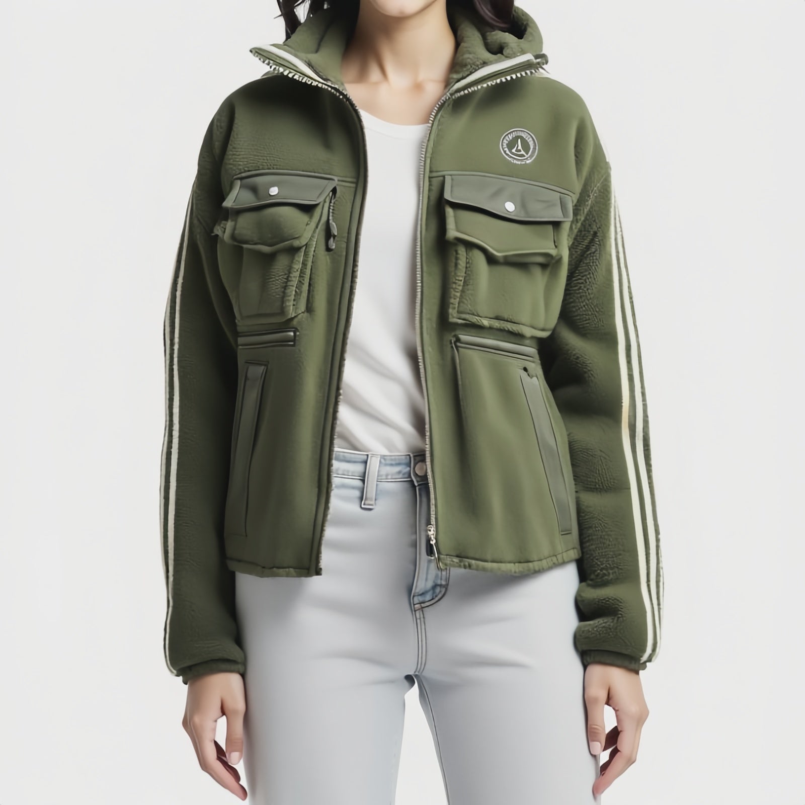 Fieldline Pro – Green Hooded Jacket with Multi-Purpose Pockets and White Stripes