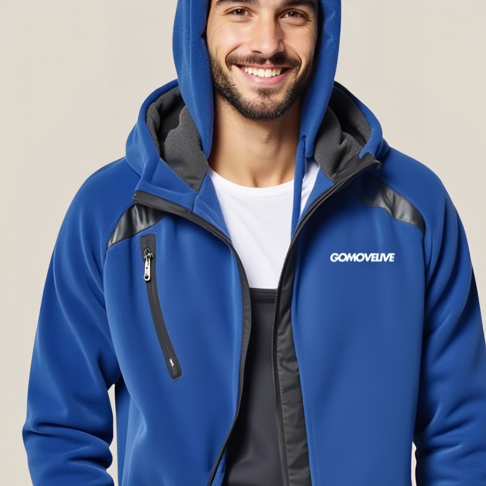 GOMOVELIVE Element – ​​Blue Technical Jacket with Hood and Zip Chest Pocket