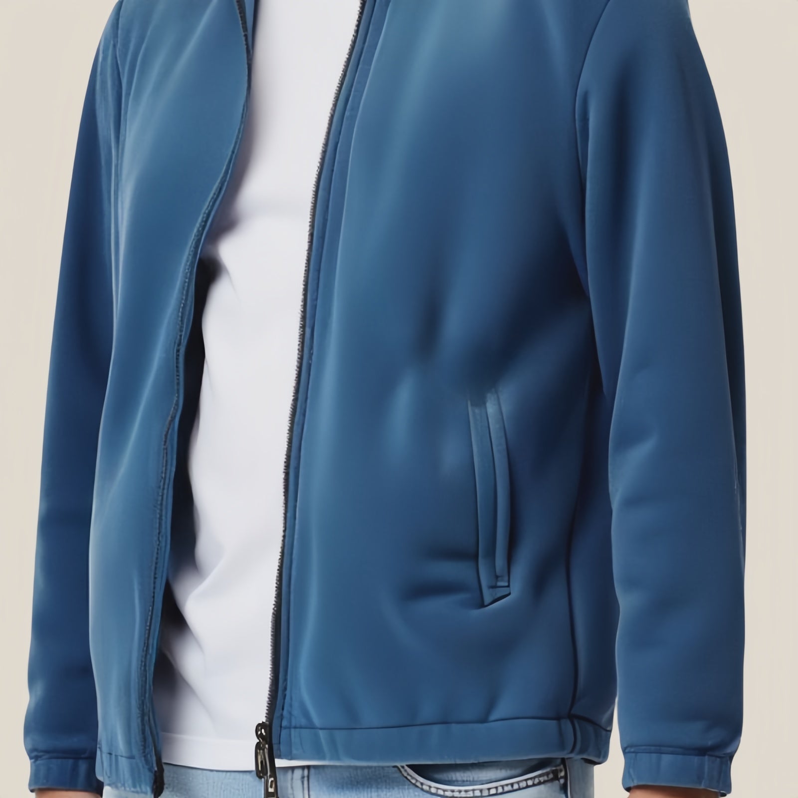 Blue Summit – Blue Zip-Up Jacket with High Neck and Side Pocket