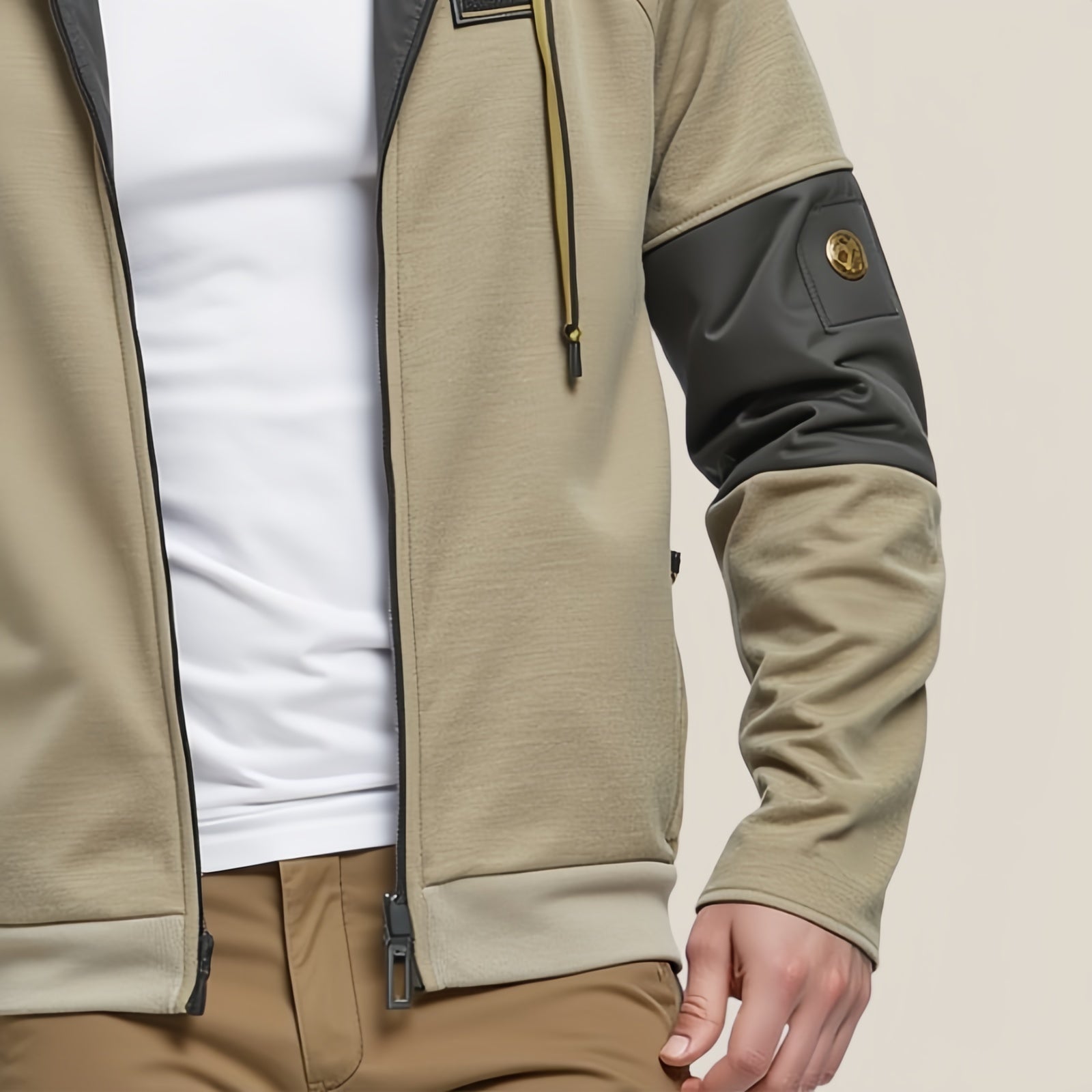 Split Terrain – Felpa con Cappuccio Bicolor Beige e Nera con Patch Grafico