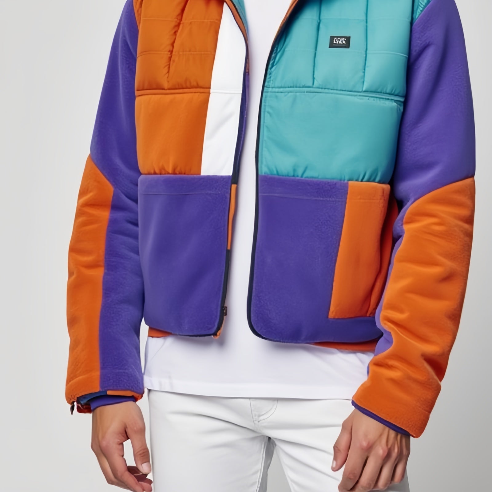 Spectrum Block – Giacca Patchwork Multicolore con Cappuccio e Logo Frontale