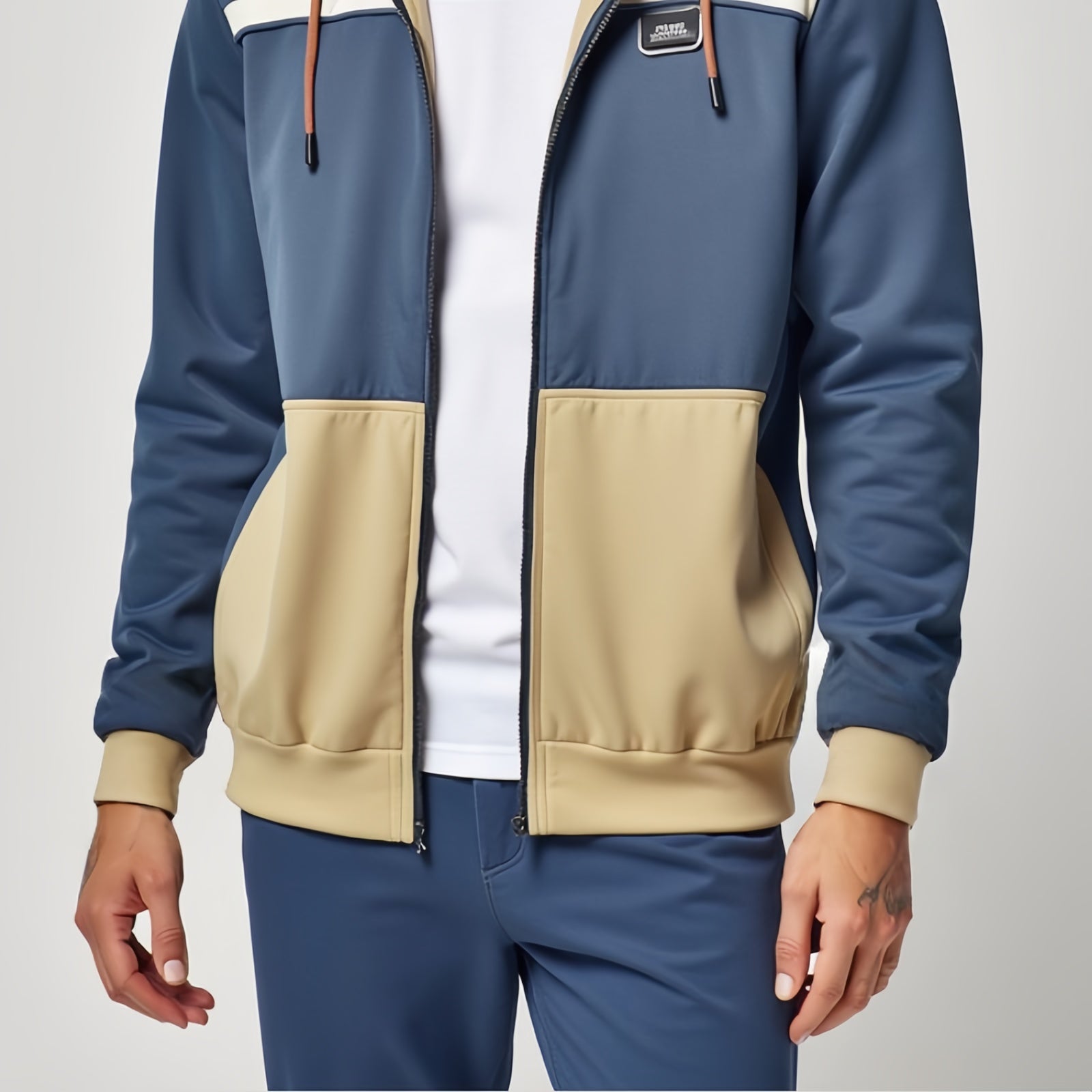 Bluegrain Nomad – Two-Tone Blue and Beige Hoodie with Brown Lining