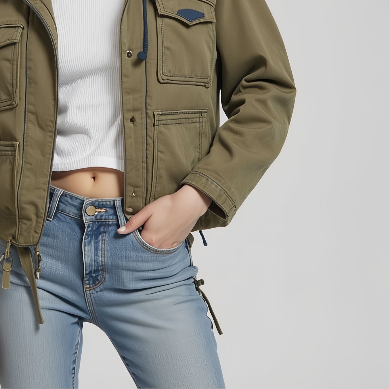 Evergreen Utility – Olive Green Hooded Jacket with Multiple Pockets and Adjustable Drawstrings
