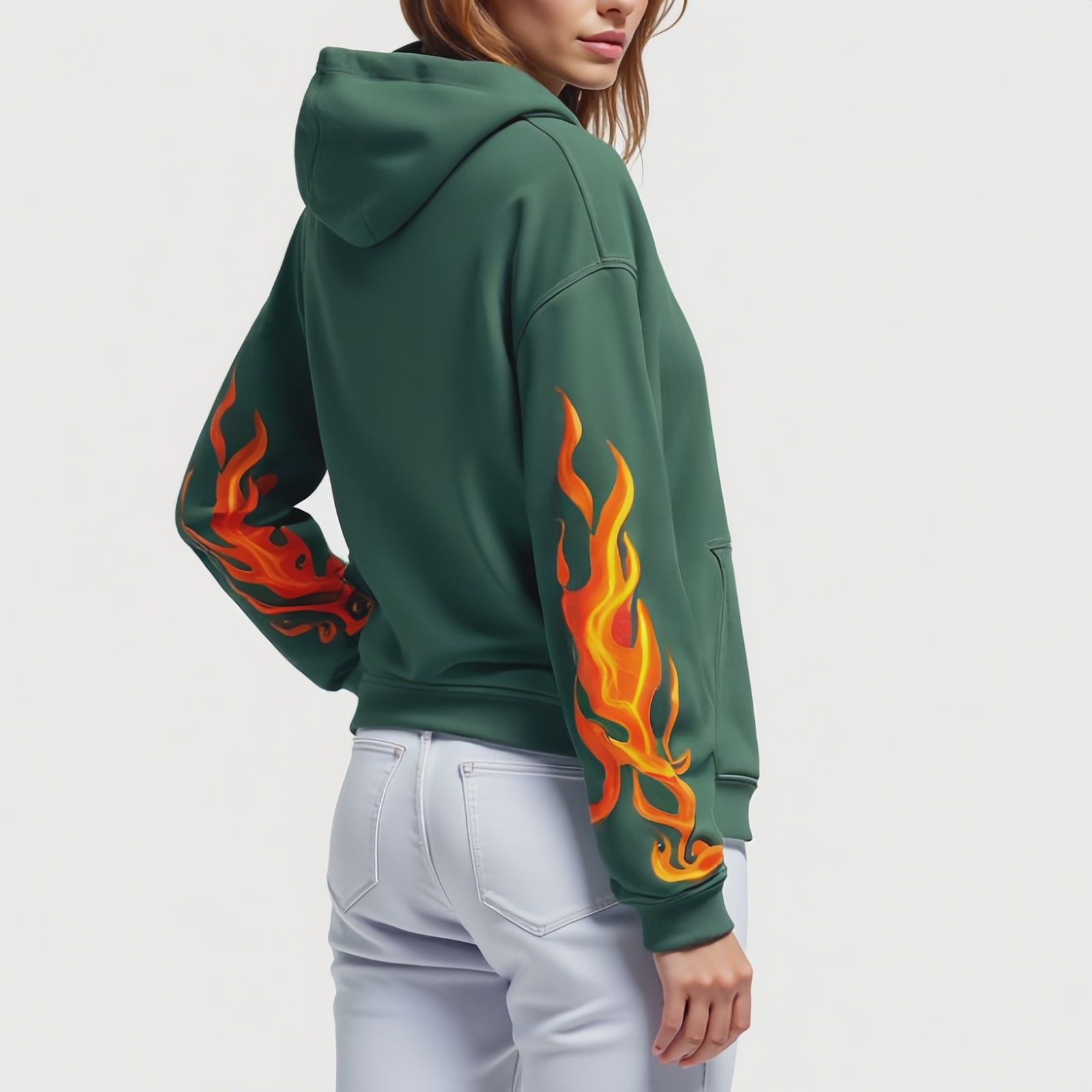 Australialp Flame Hoodie – Green Hoodie with Front Slogan and Flaming Sleeves