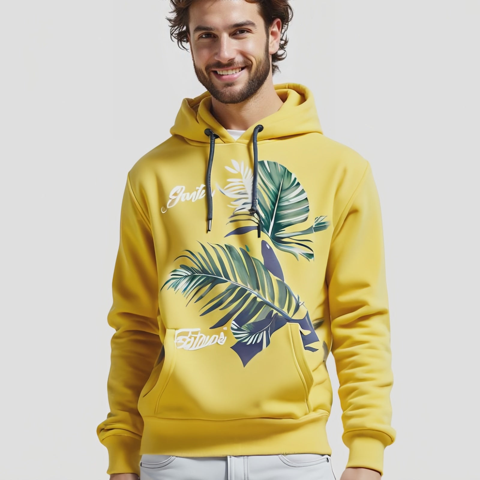 Guite Tropic Five – Felpa con Cappuccio Gialla con Stampa Tropicale