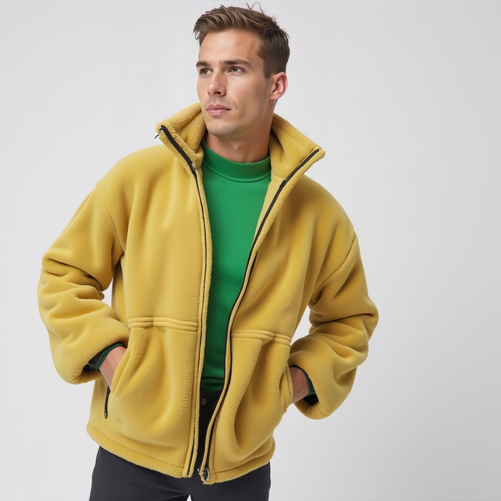 Sunridge Fleece – Giacca in Pile Giallo Sole con Collo Alto e Tasche Laterali