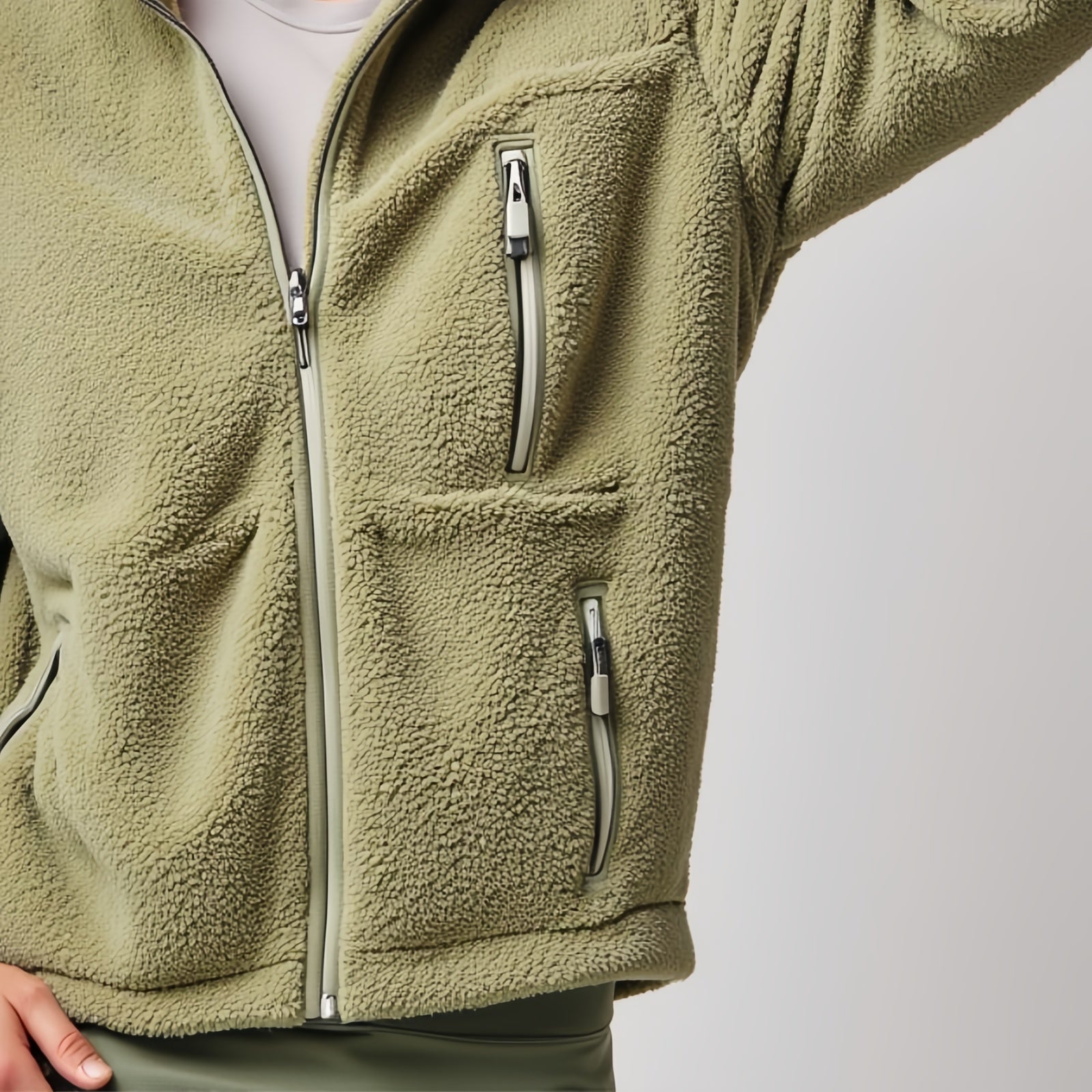 Evergreen Zip Fleece – Sage Green Technical Jacket with Pockets and High Neck