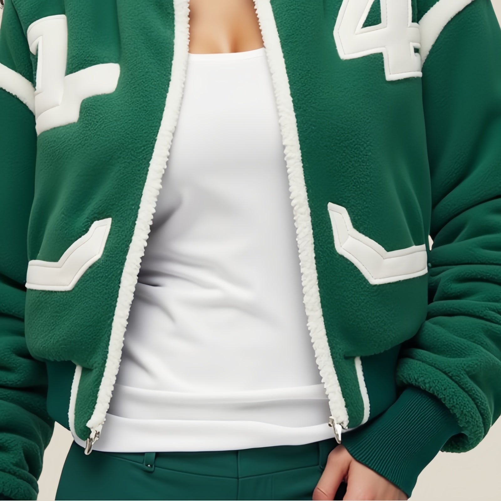 Squad Zip Fleece – Giacca Varsity Verde con Dettagli Bianchi e Numero Ricamato