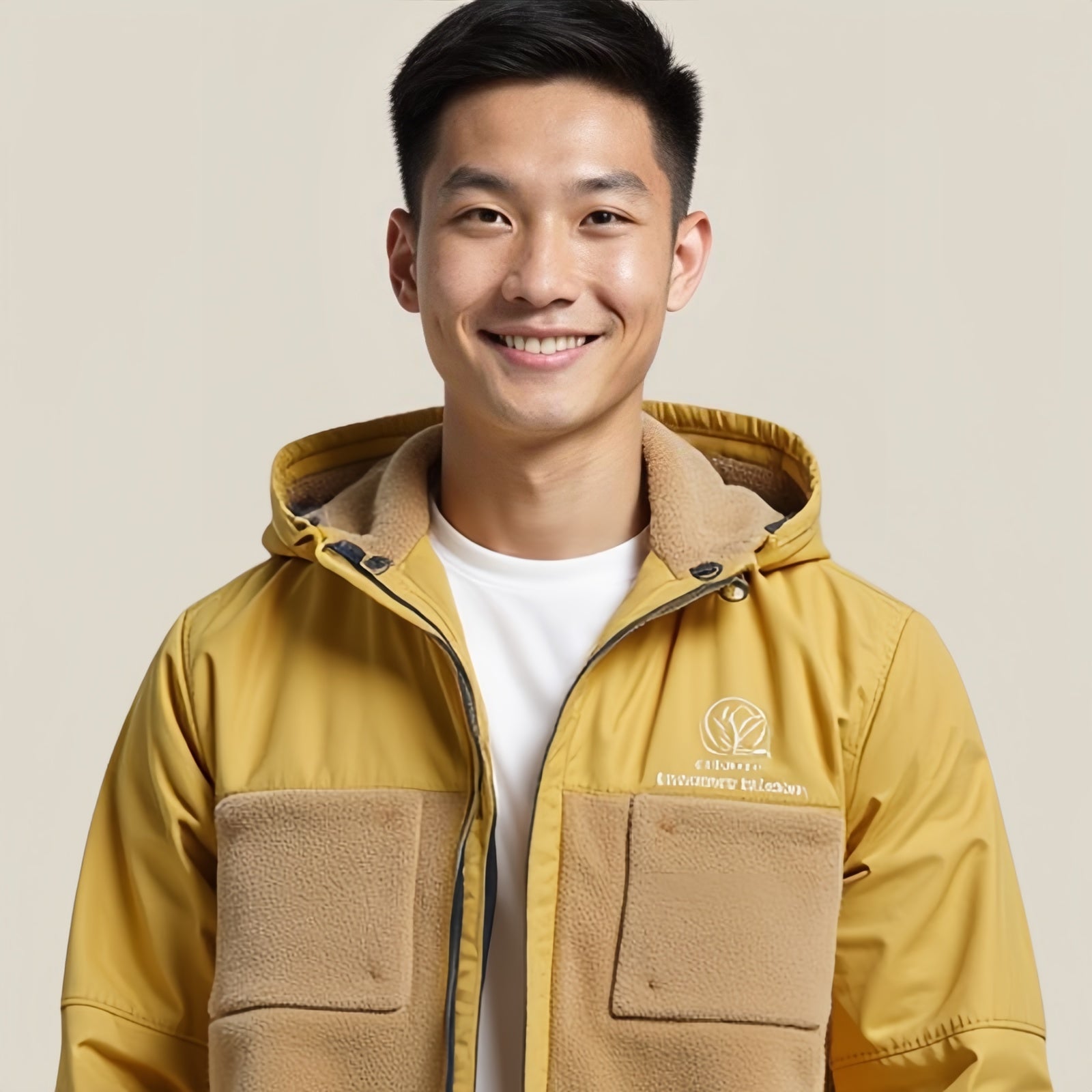Studio Nomad Fleece – Giacca Tecnica Giallo Ocra con Inserti in Pile Beige e Logo Ricamato