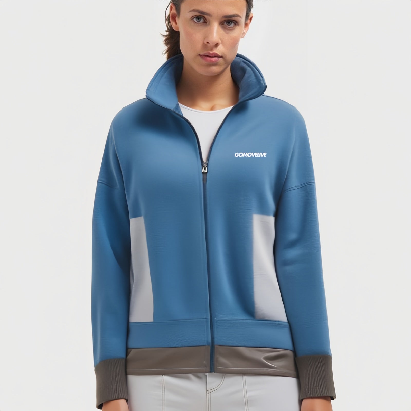 Glacier Zip Fleece – Technical Blue Jacket with Ice Grey Details and Contrasting Hem