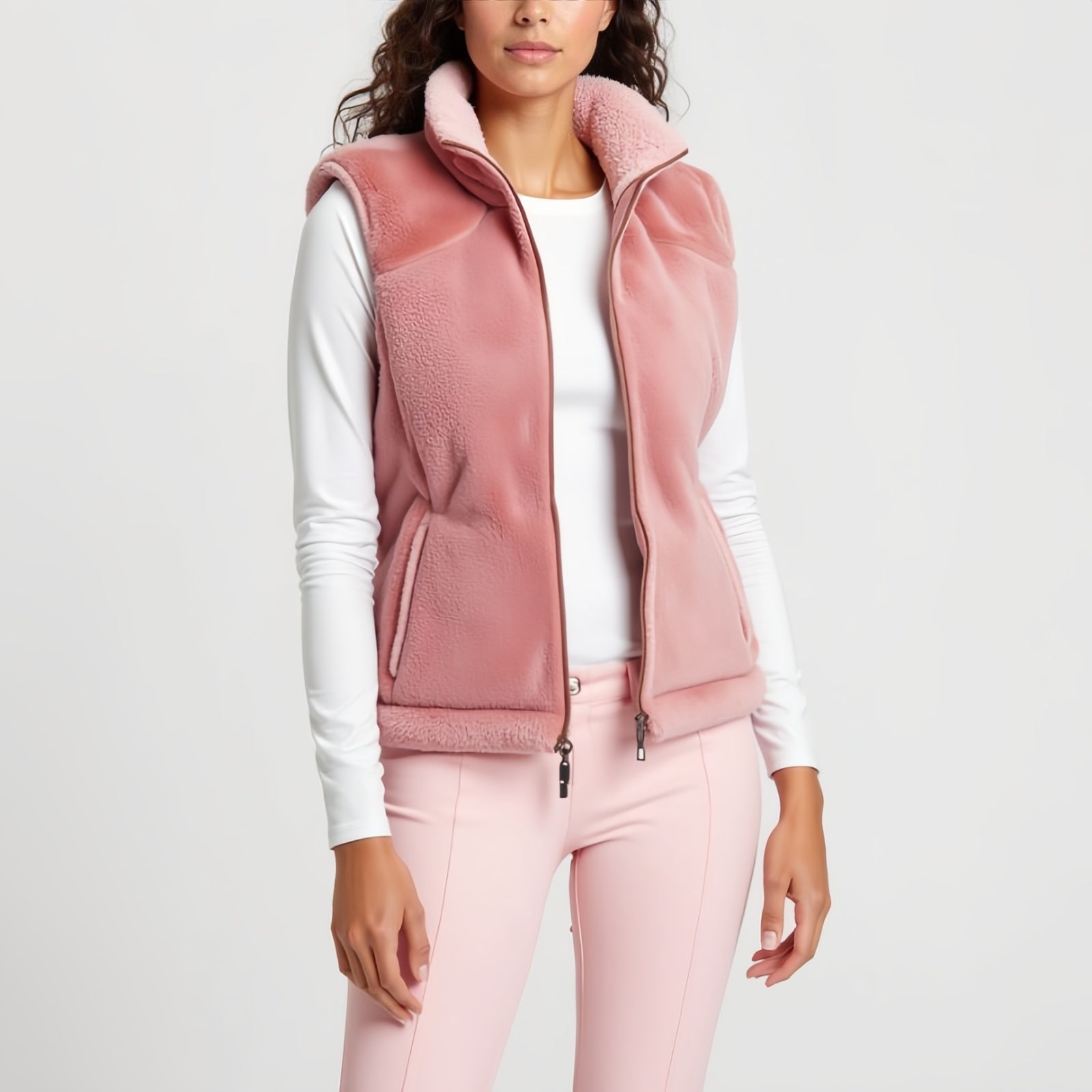 Evergreen Quarter-Zip Pullover – Powder Pink Technical Sweatshirt with High Neck and Front Zip
