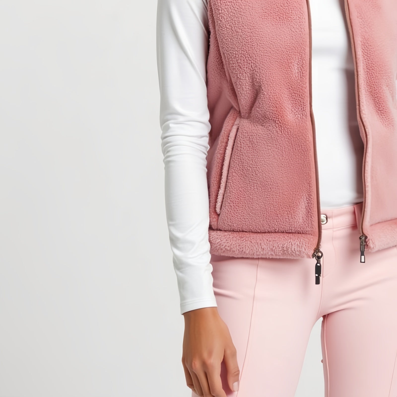 Evergreen Quarter-Zip Pullover – Powder Pink Technical Sweatshirt with High Neck and Front Zip