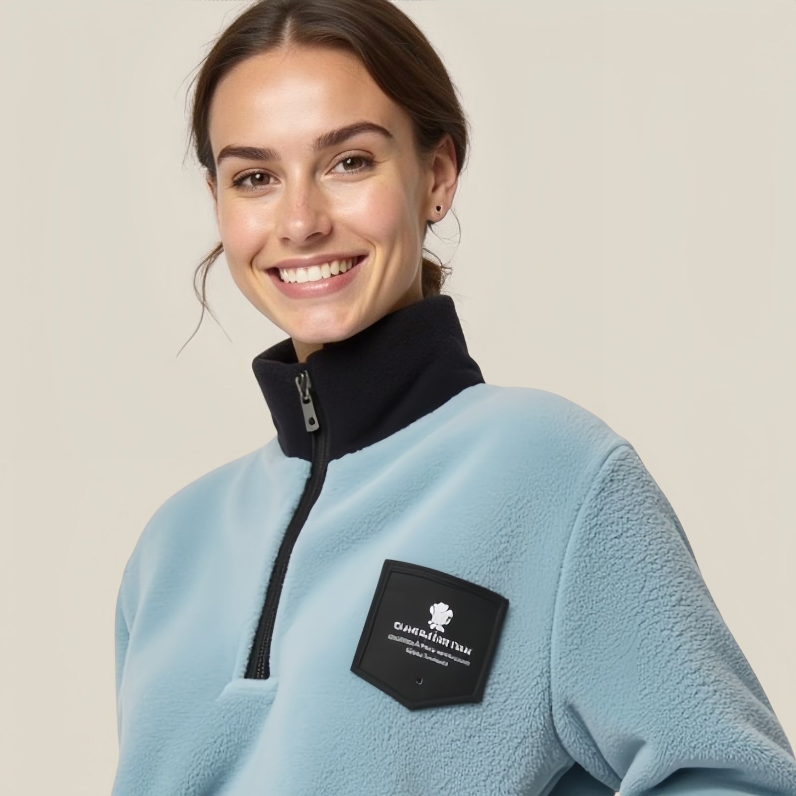 Oakham Trail Fleece – Ice Blue Technical Jacket with Black Details and Embroidered Patch